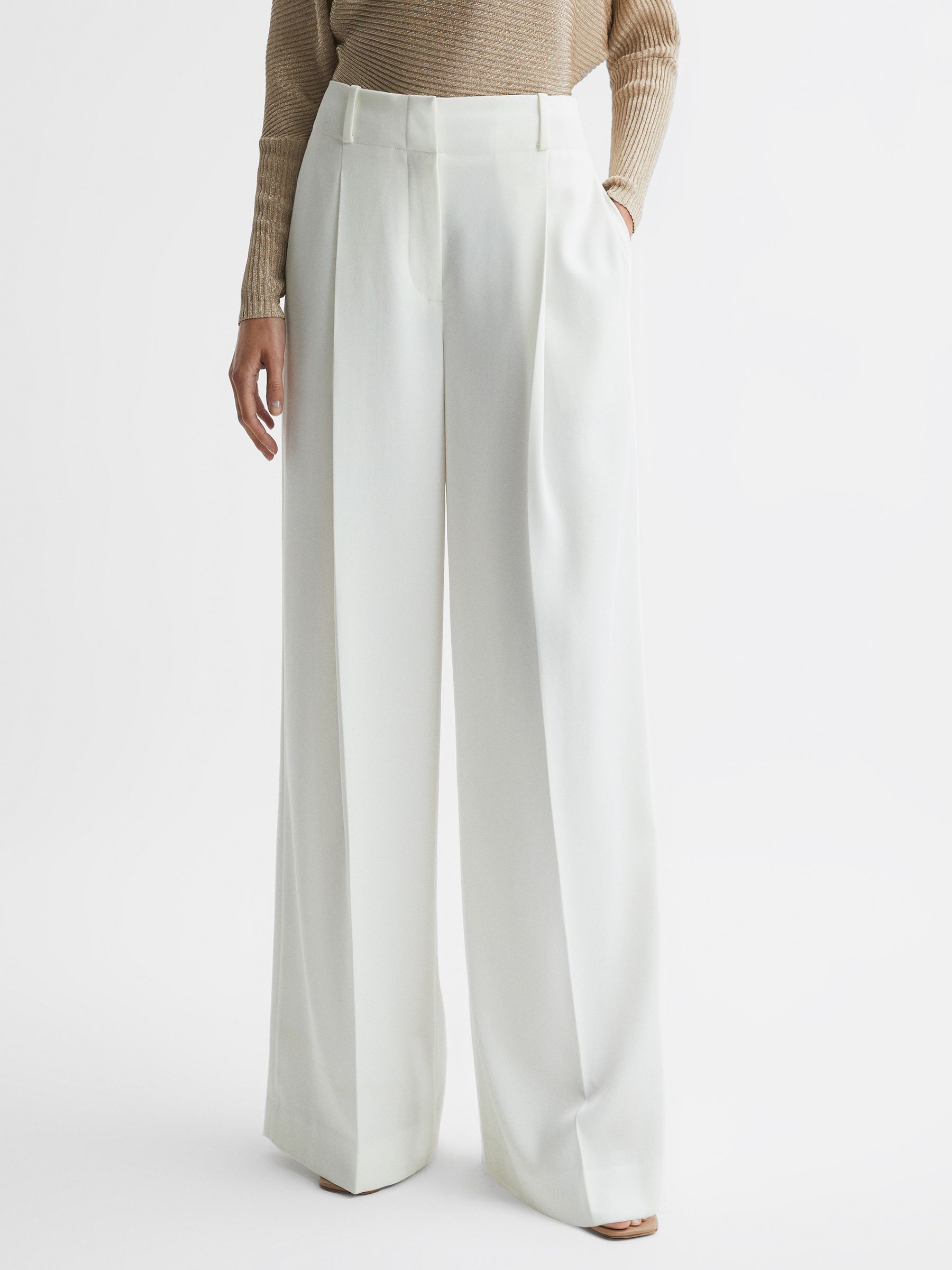 Reiss Mid Rise Wide Leg Trousers in White REISS
