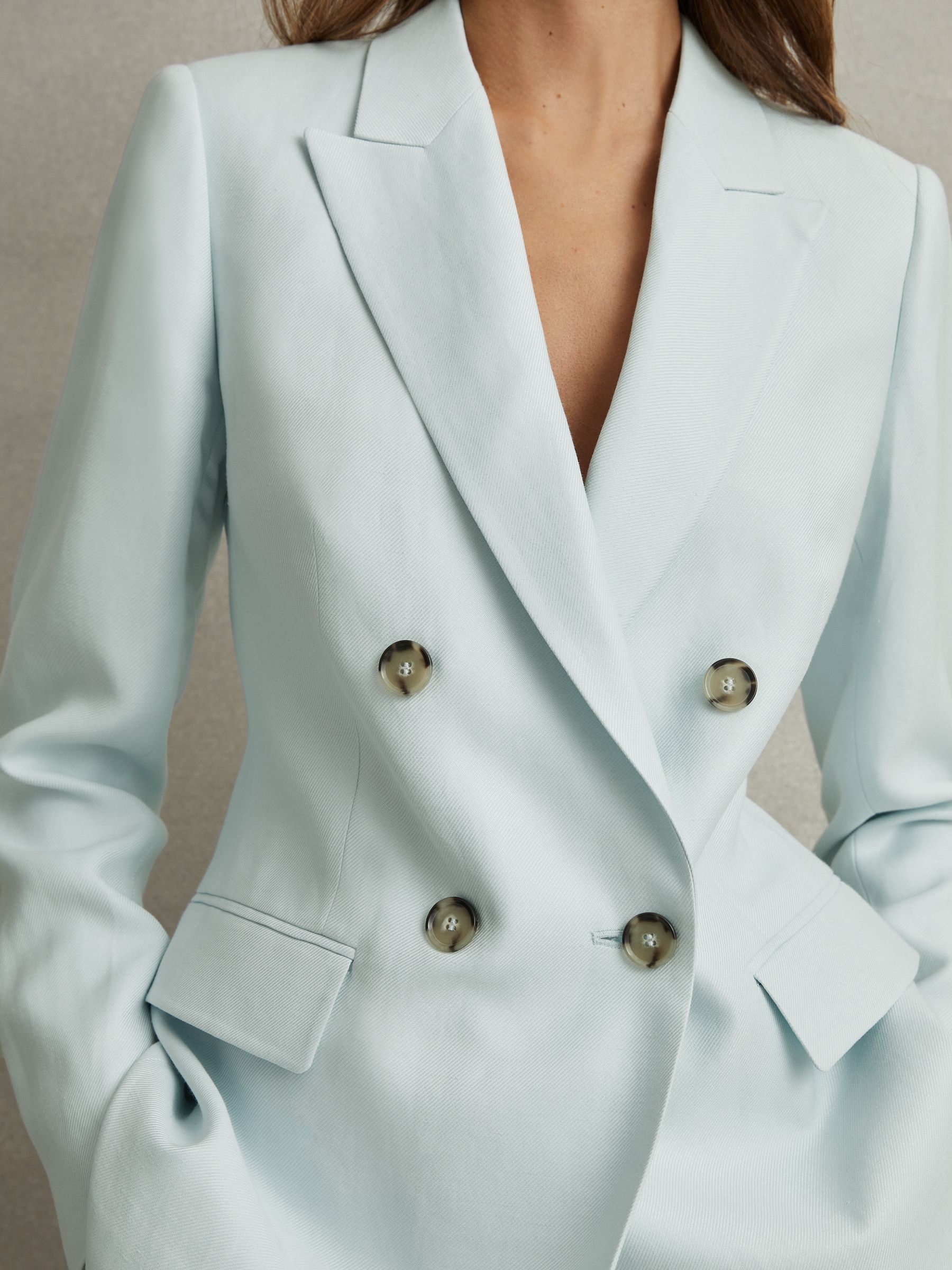Reiss Viscose Linen Double Breasted Suit Blazer in Blue REISS