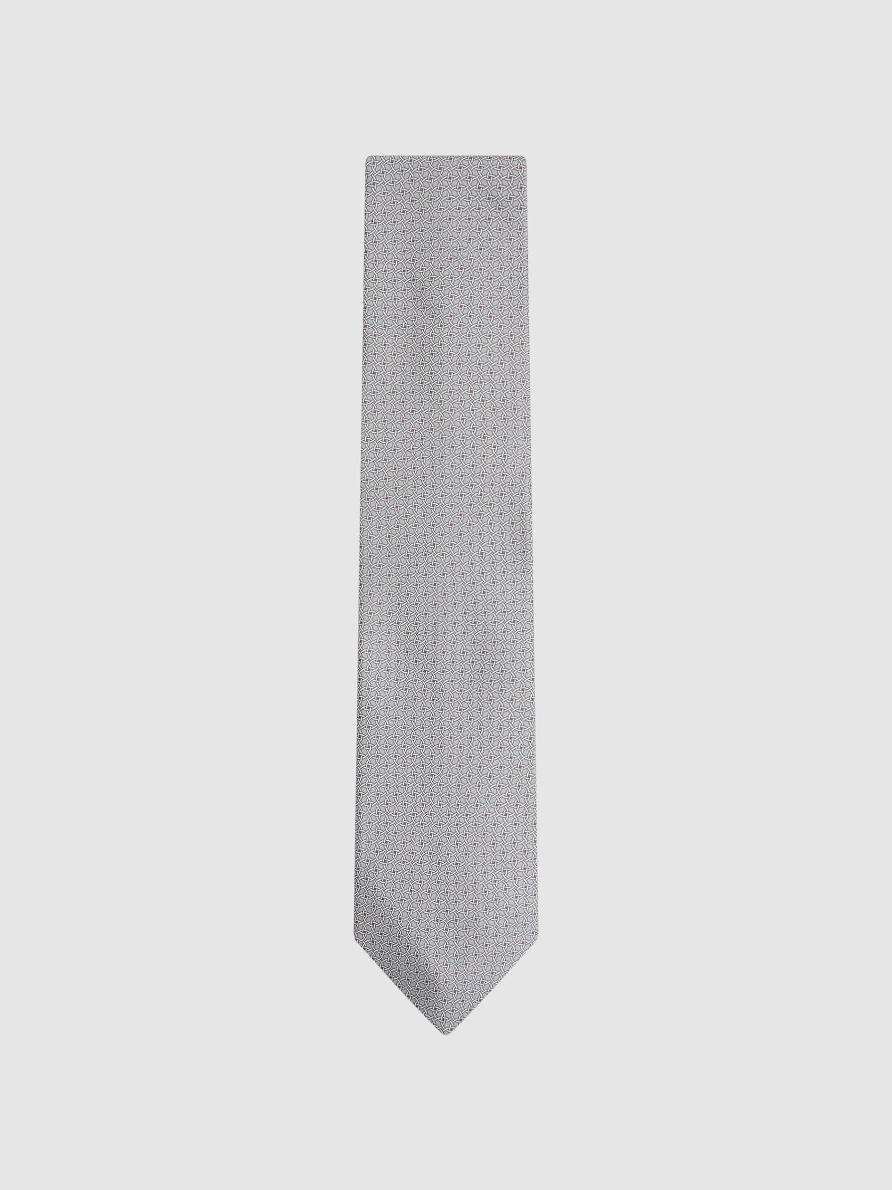 Reiss Silk Geometric Print Tie in Pistachio REISS