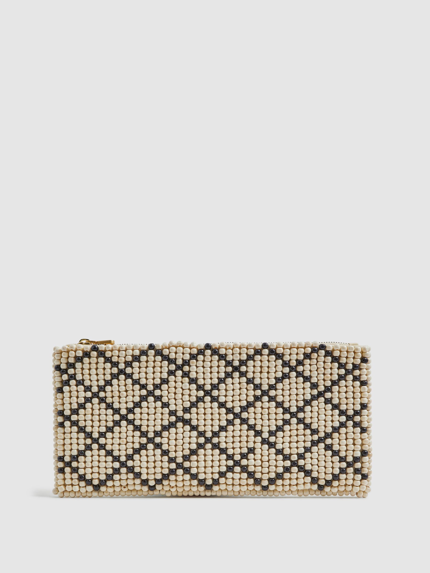 Wood Beaded Clutch Bag in Natural Black