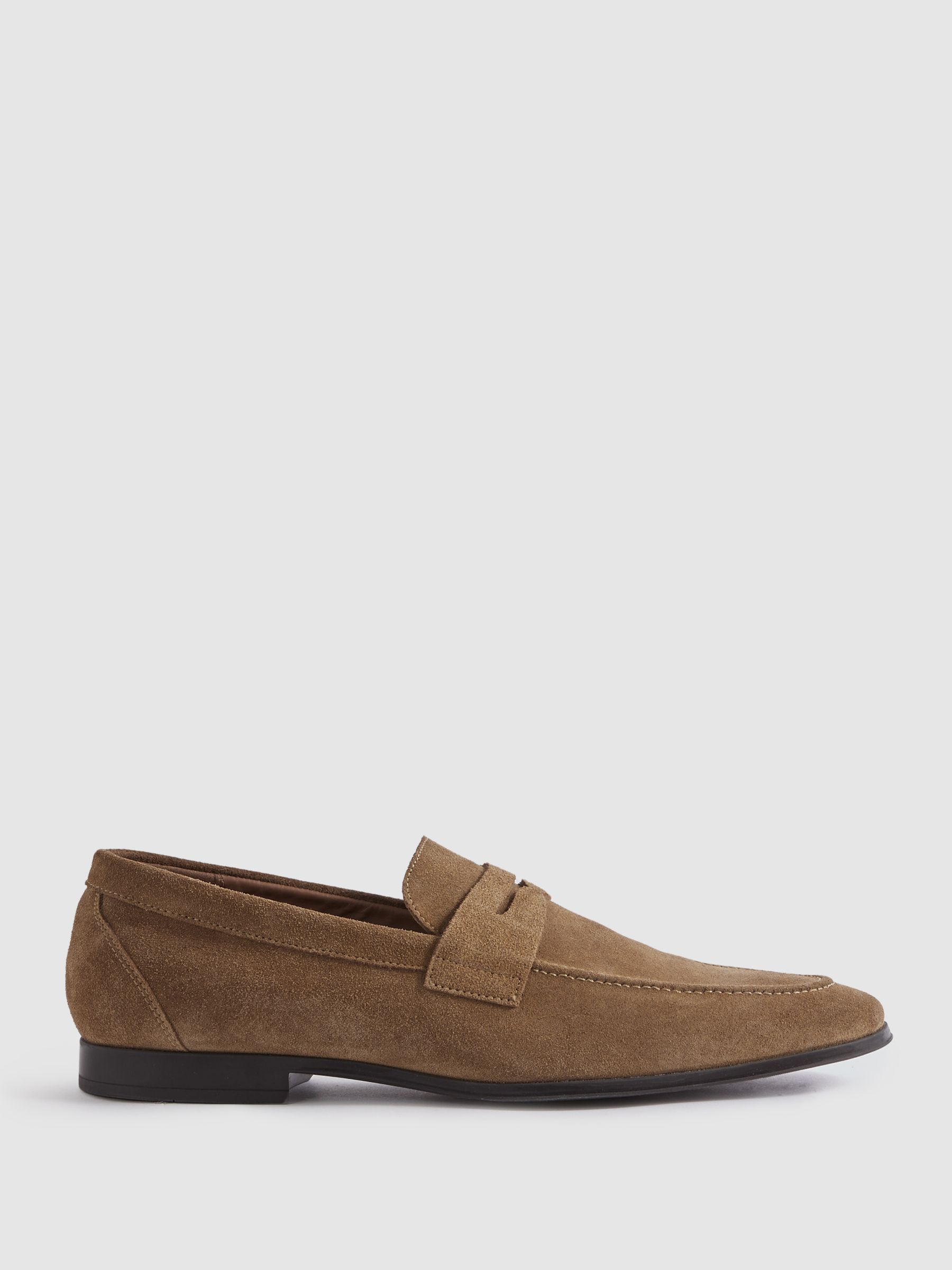 Reiss Suede Slip On Loafers in Stone REISS