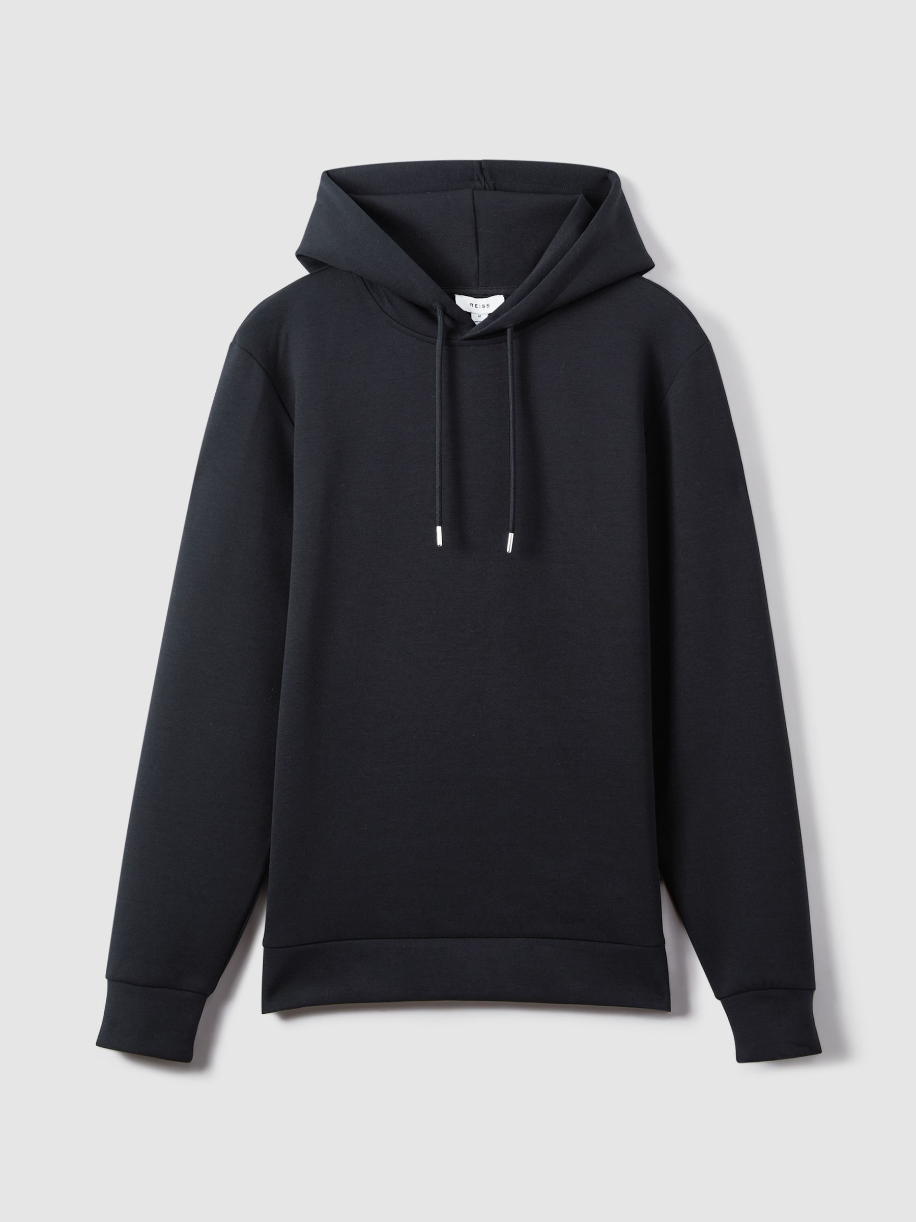 Reiss Interlock Jersey Drawstring Hoodie in Navy Blue REISS