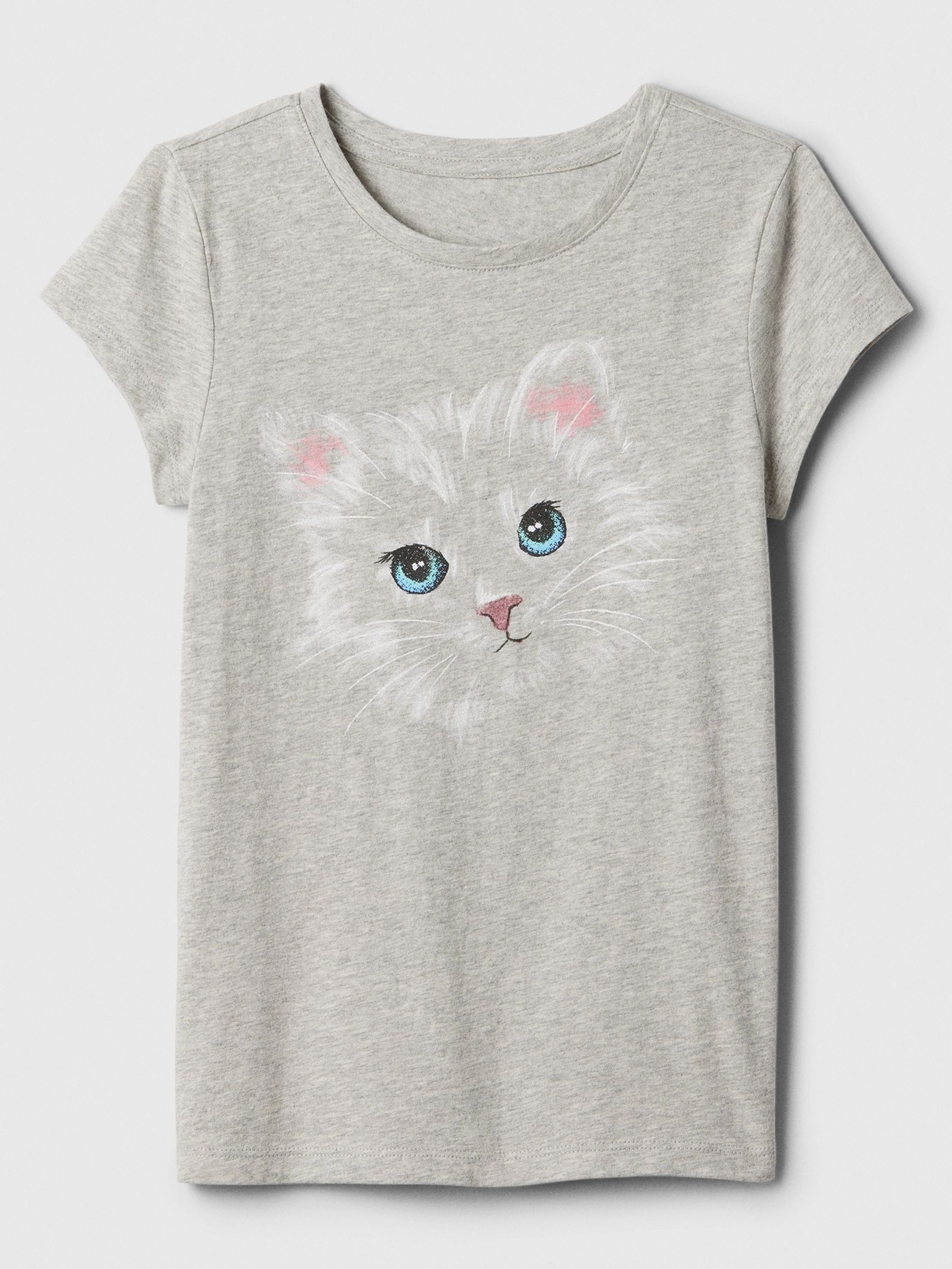 Grey Cat Graphic Short Sleeve Crew Neck T Shirt 4 13yrs