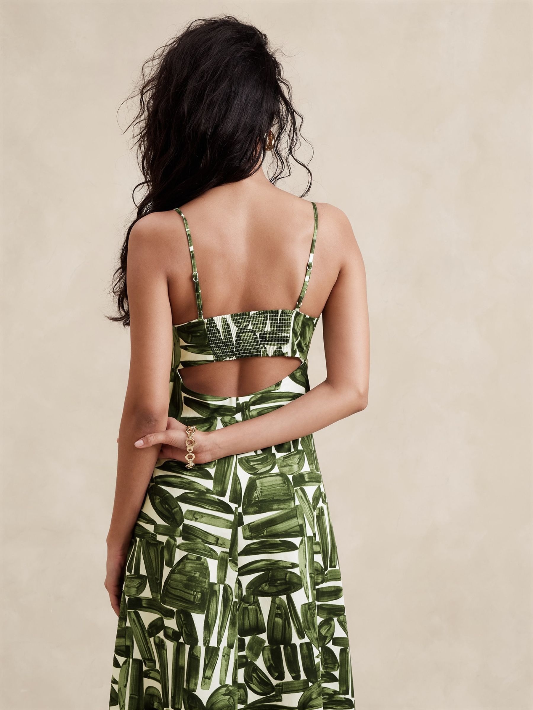 Banana Republic Green Green Poplin Cut Out Maxi Dress