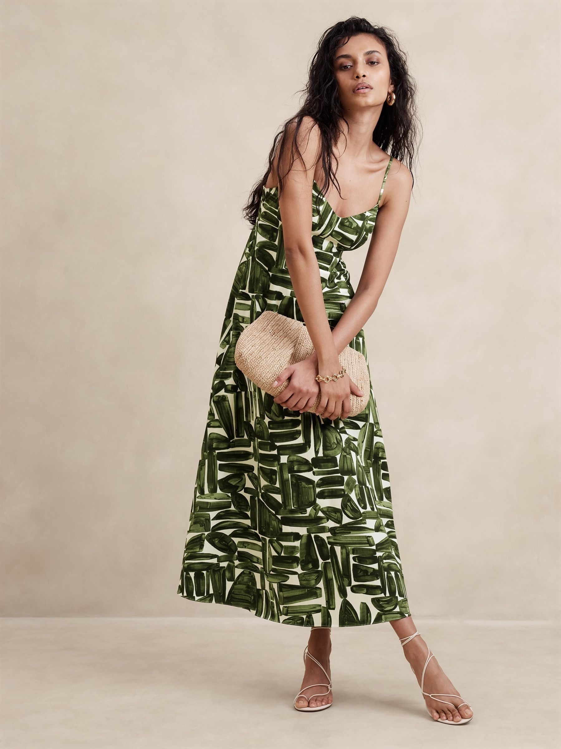 Banana Republic Green Green Poplin Cut Out Maxi Dress