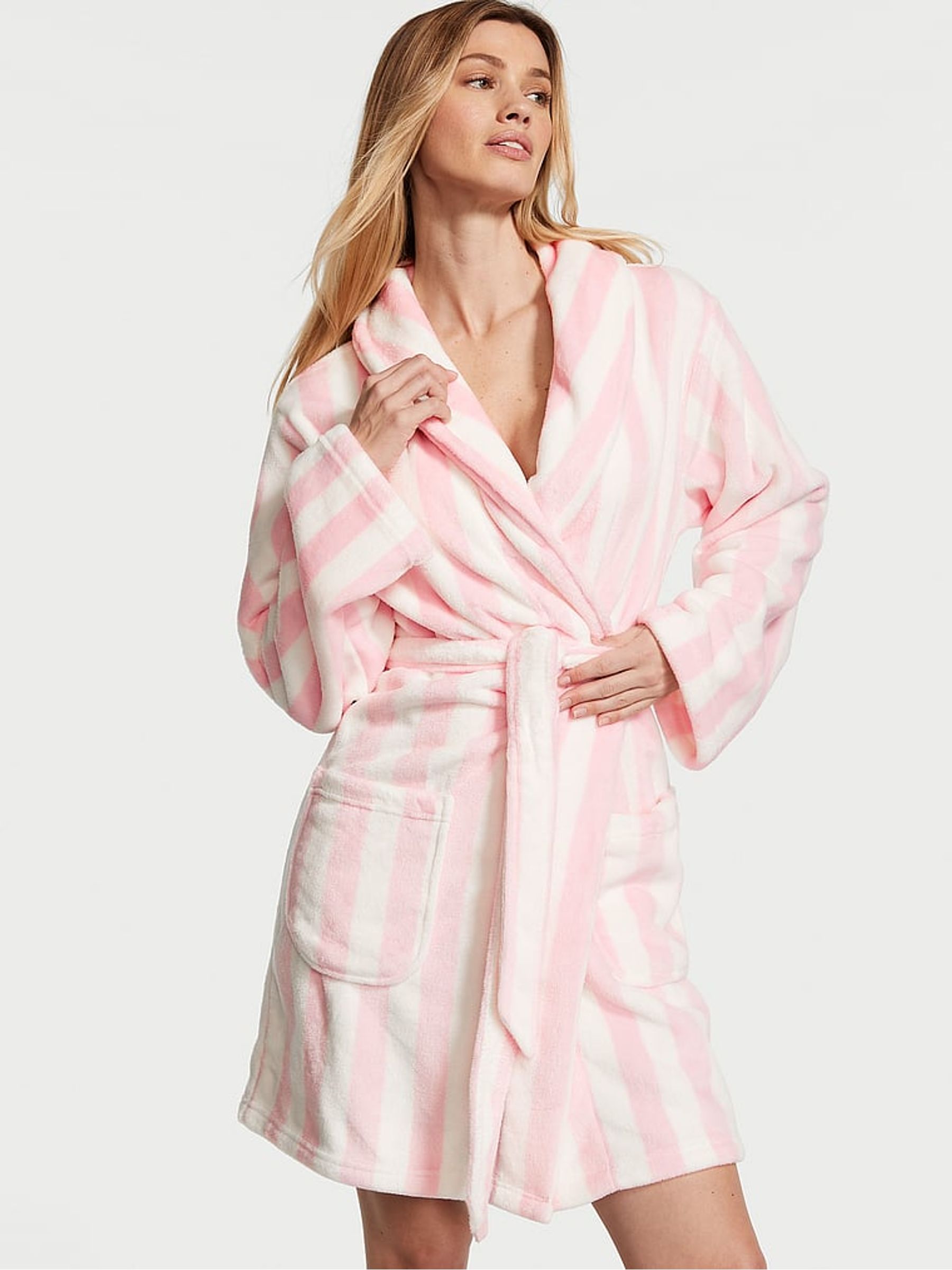 Buy Victoria s Secret Pink Iconic Stripe Cosy Short Dressing Gown from the Victoria s Secret UK online shop