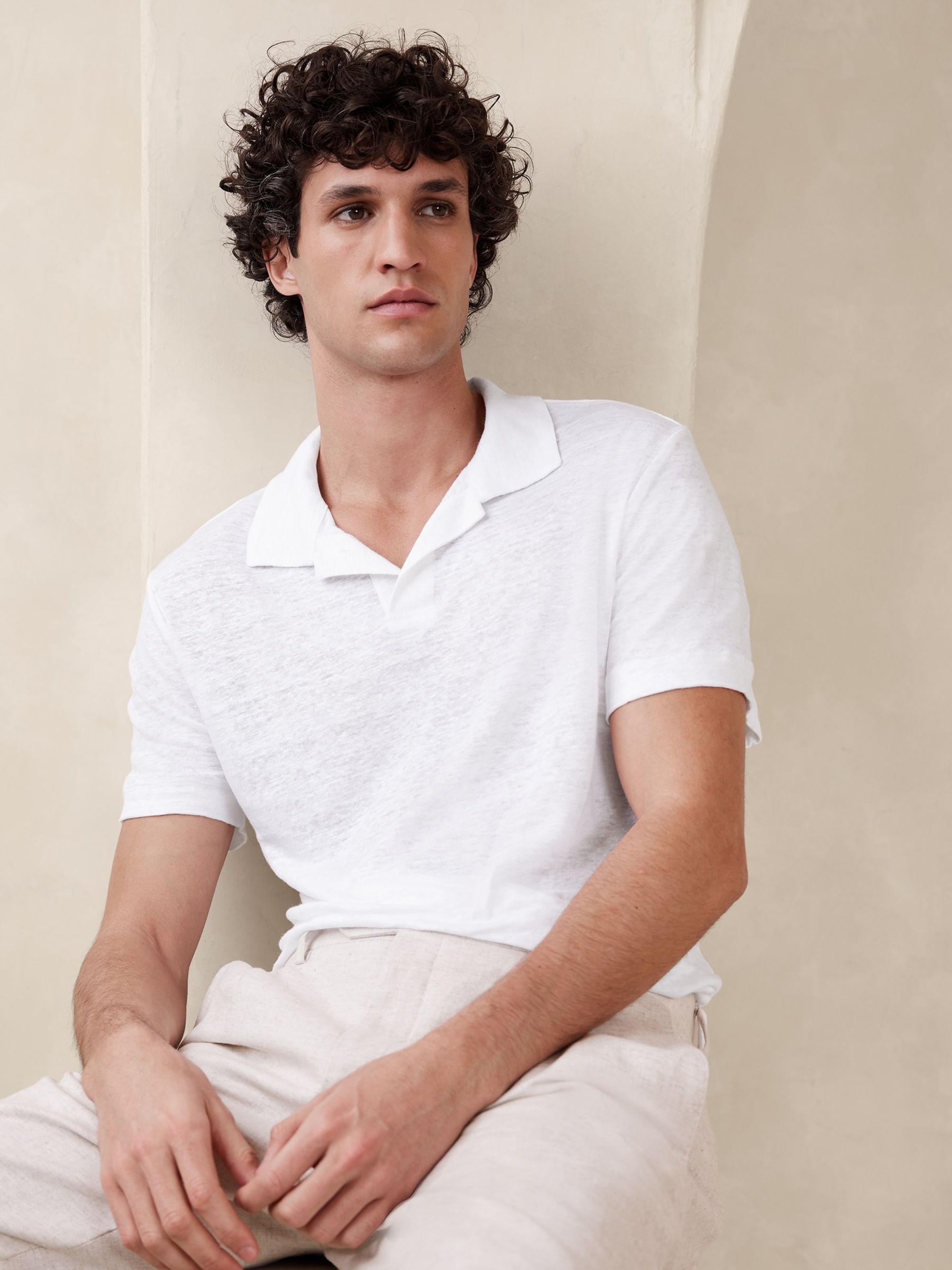 Buy Banana Republic White Linen Polo Shirt from the Gap online shop