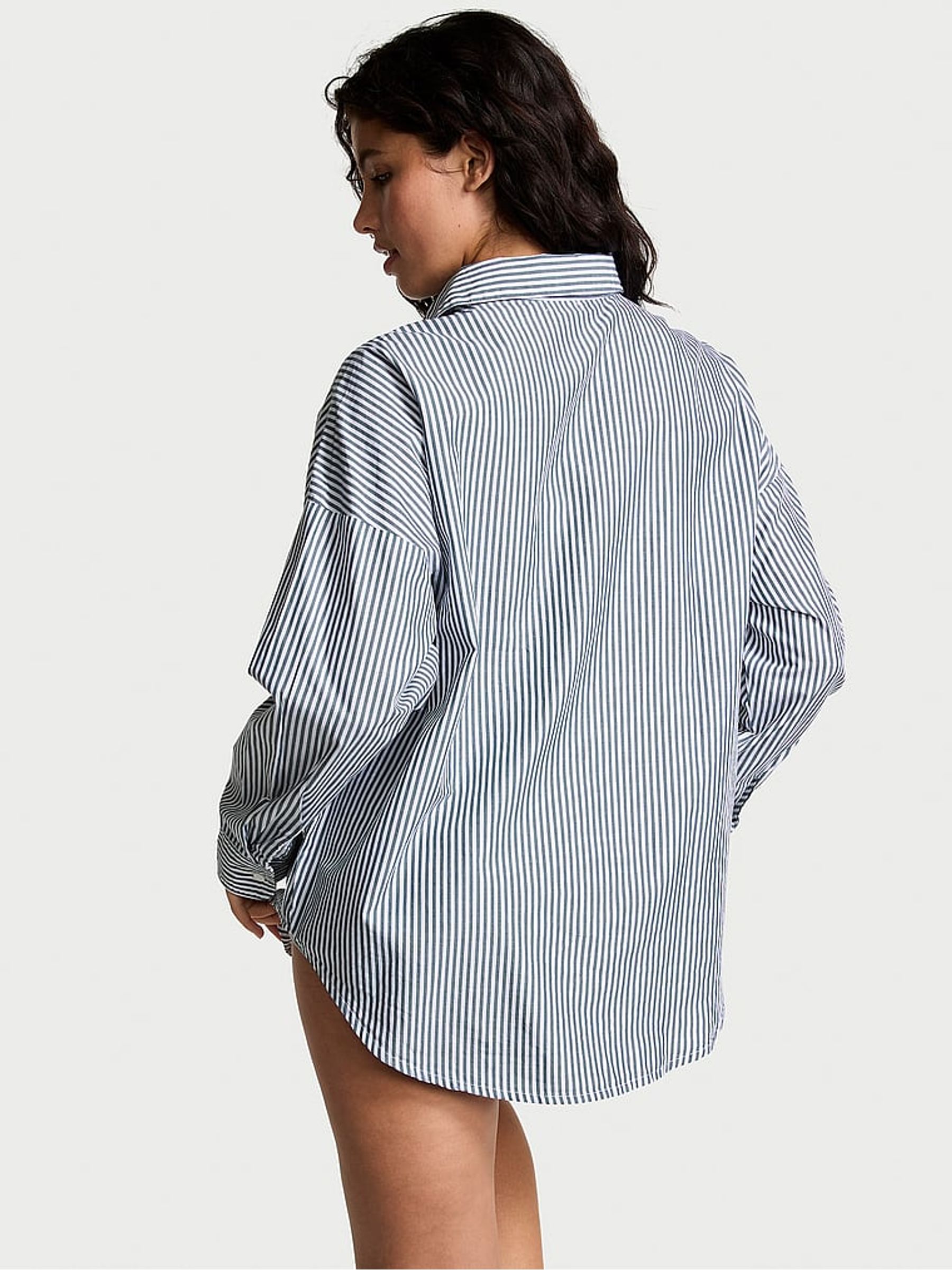 Green Forest Stripe Cotton Oversized Night Shirt