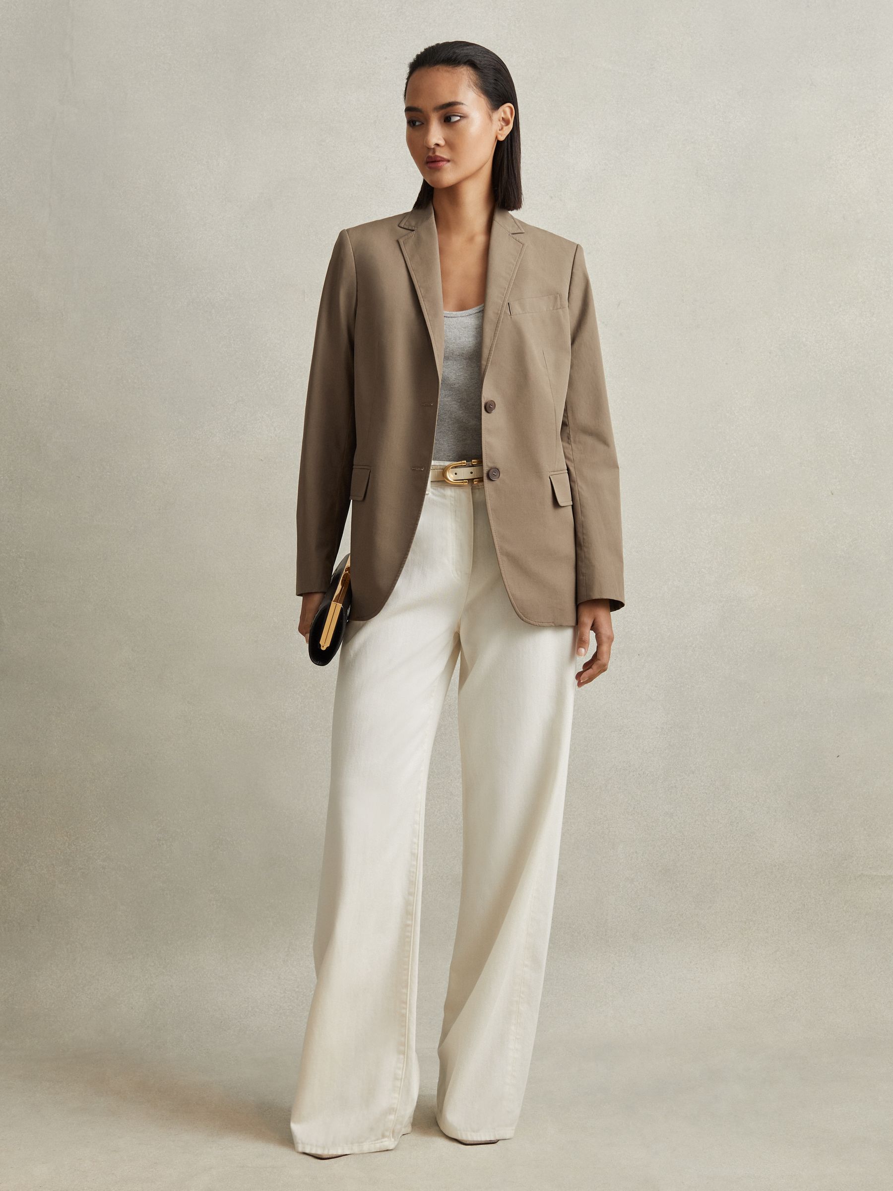 Reiss Single Breasted Cotton Blazer in Taupe REISS