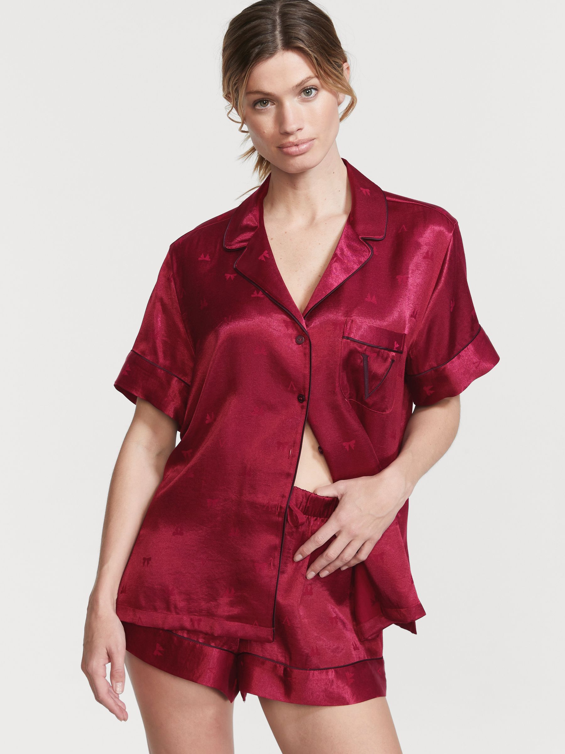 Buy Victoria s Secret Campari Red Satin Short Pyjamas from the Victoria s Secret UK online shop