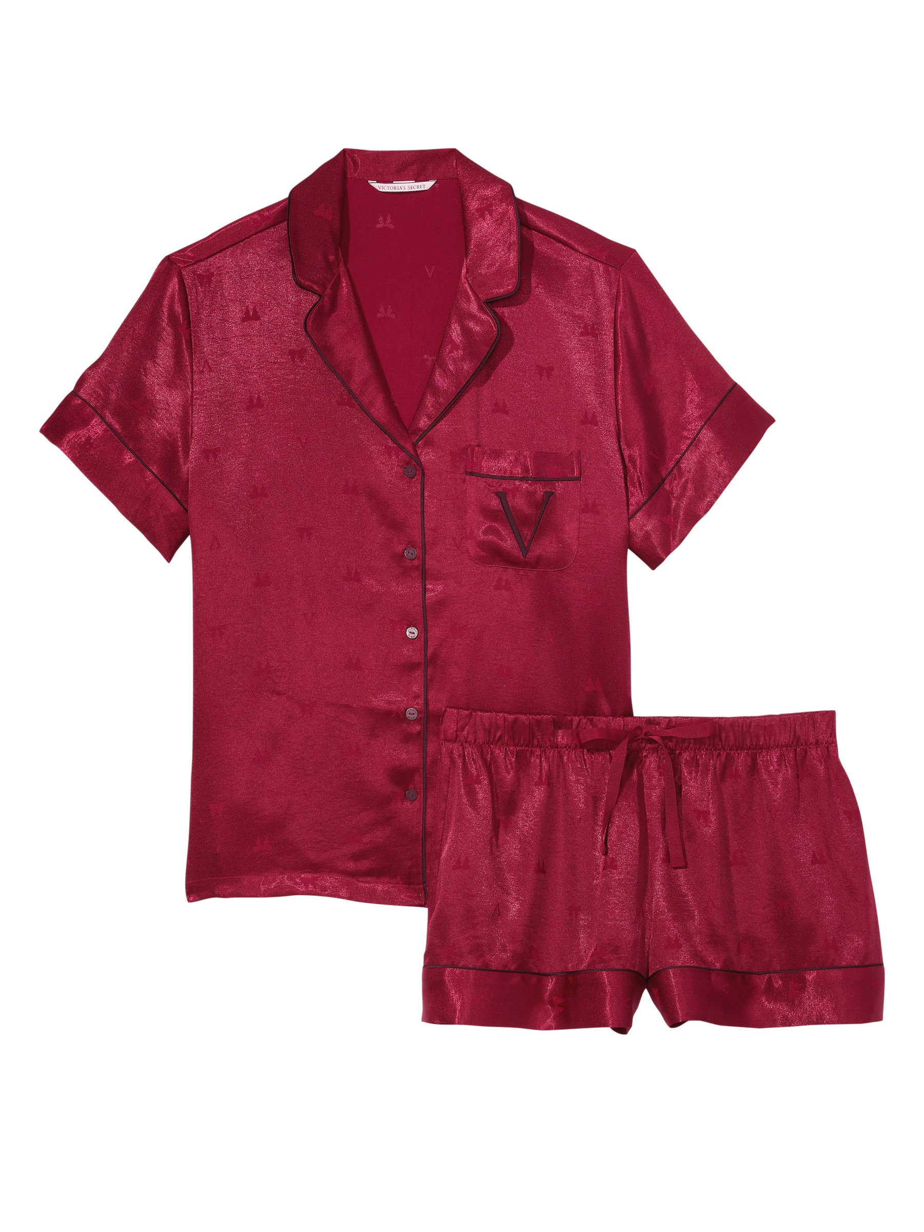 Victoria secret red satin pajamas hotsell