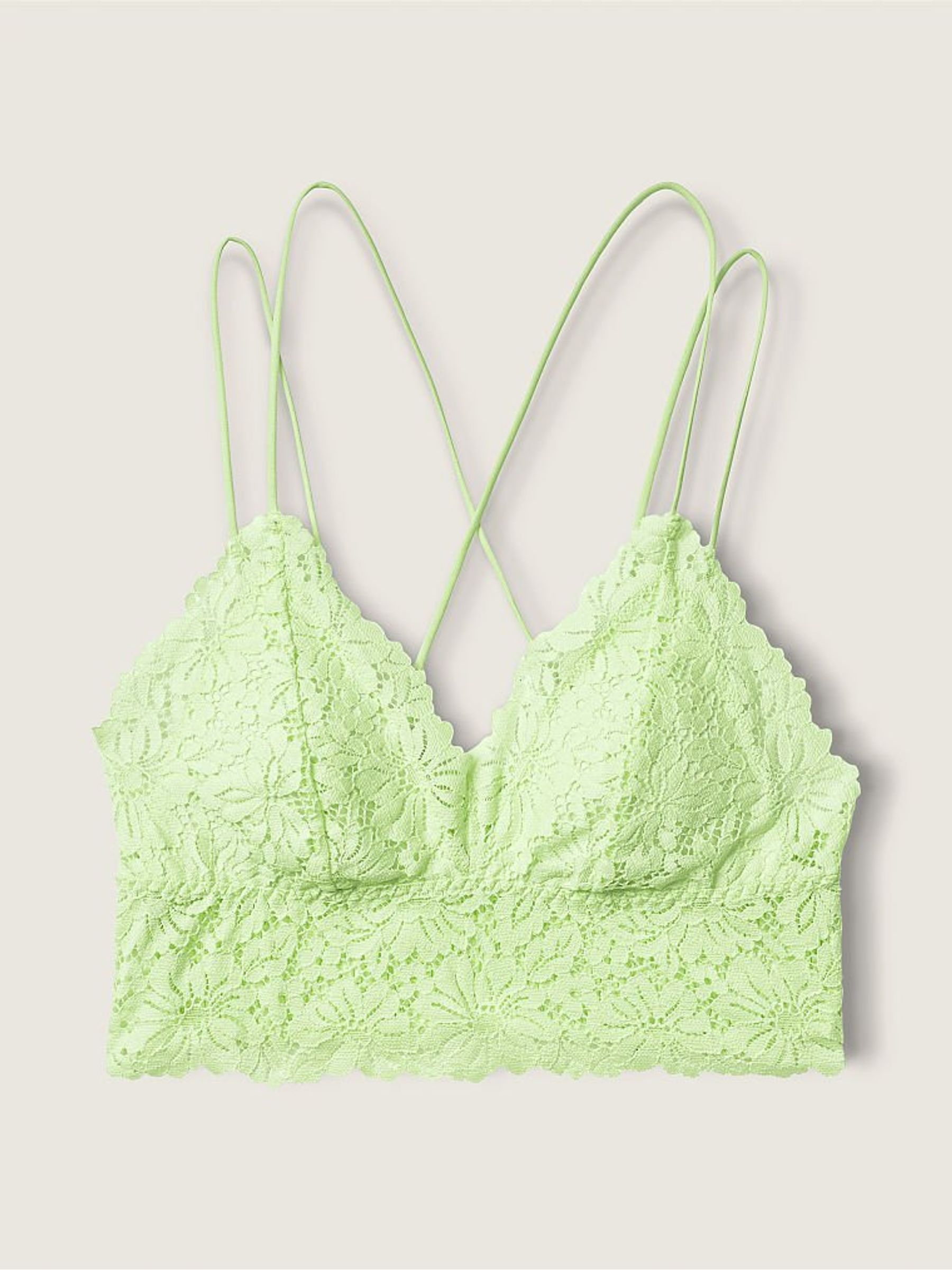 Icy Lime Green Lace Strappy Back Longline Bralette