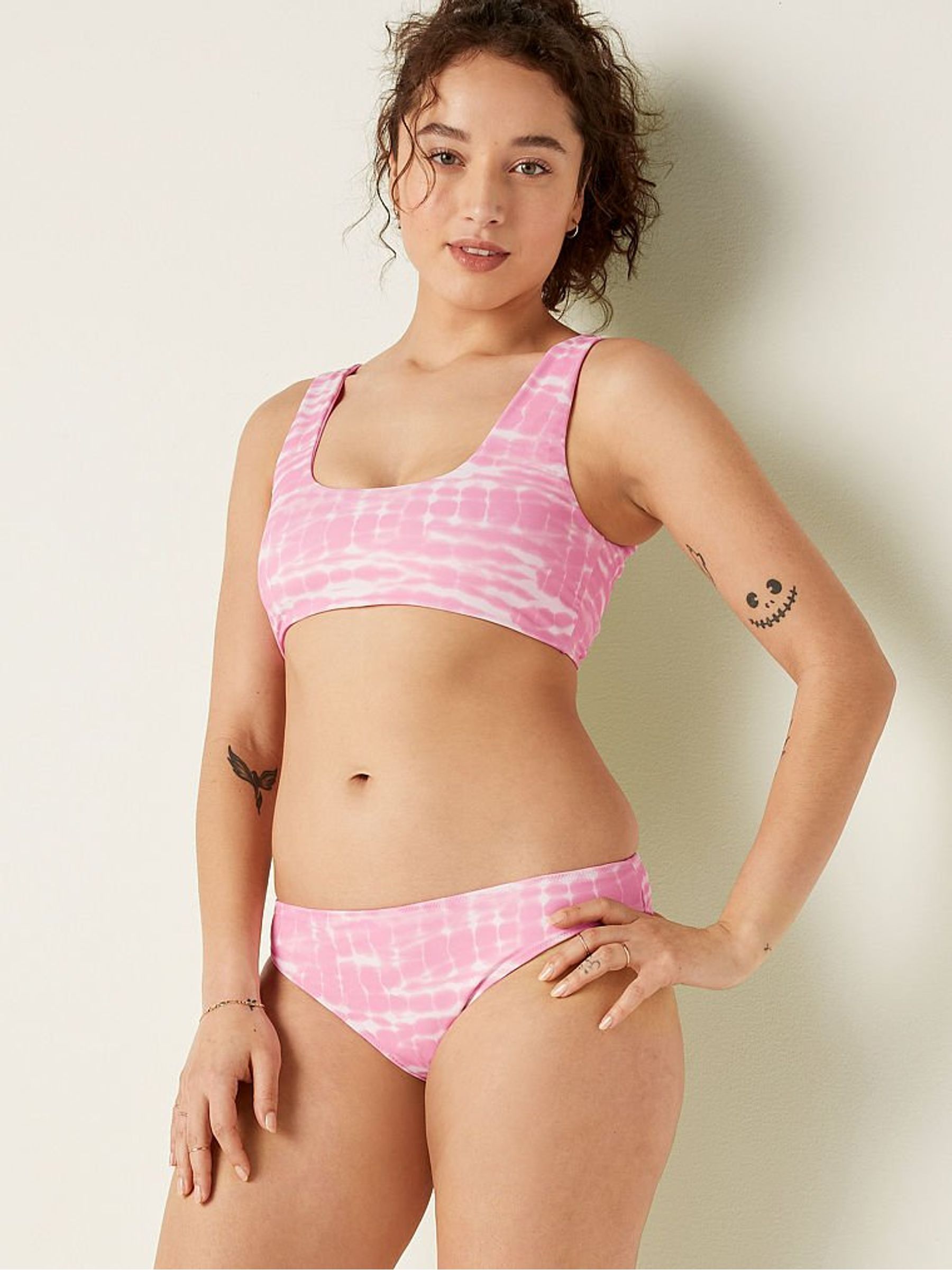 Pink Daisy Tie Dye Reversible Mini Bikini Swim Bikini Bottom