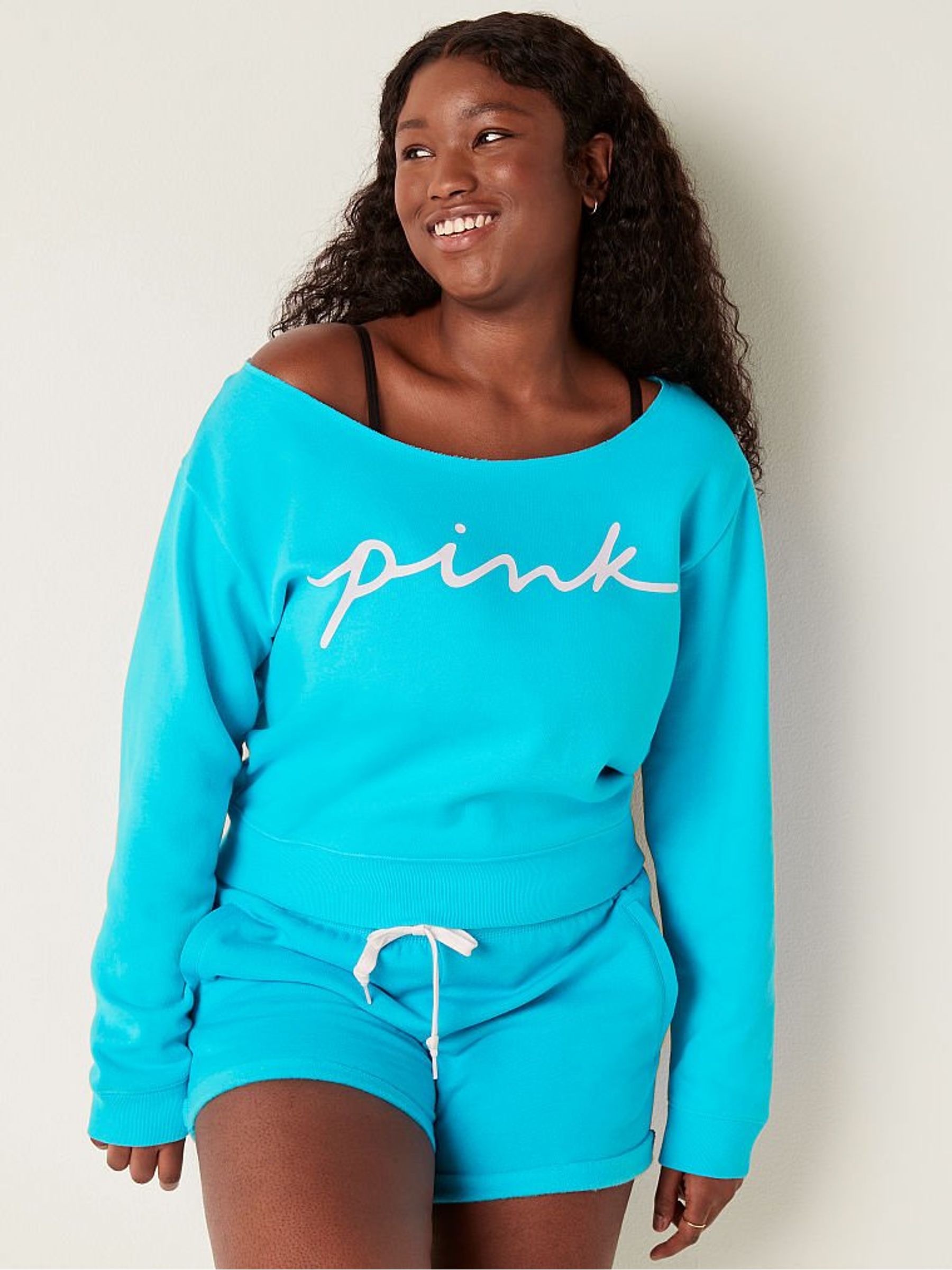 Buy Victoria s Secret Neon Scuba Script Logo Everyday Lounge Off The Shoulder Sweatshirt from the Victoria s Secret UK online shop