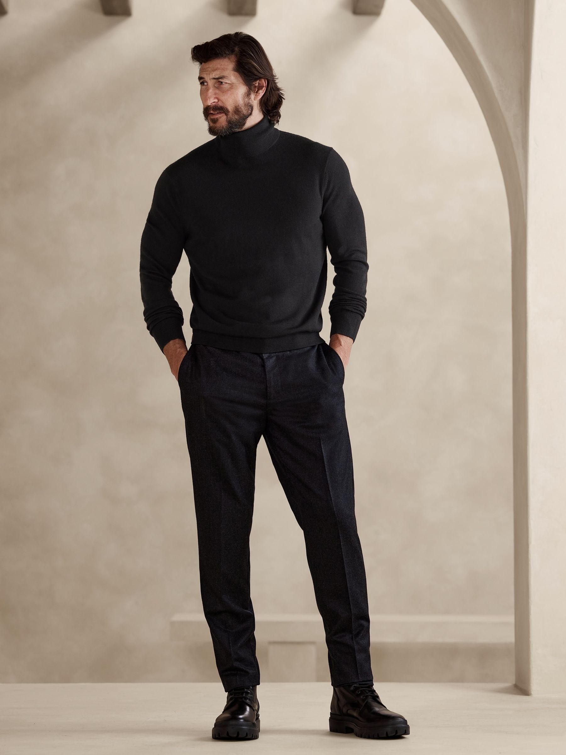 Banana Republic Black Merino Wool Turtleneck Jumper