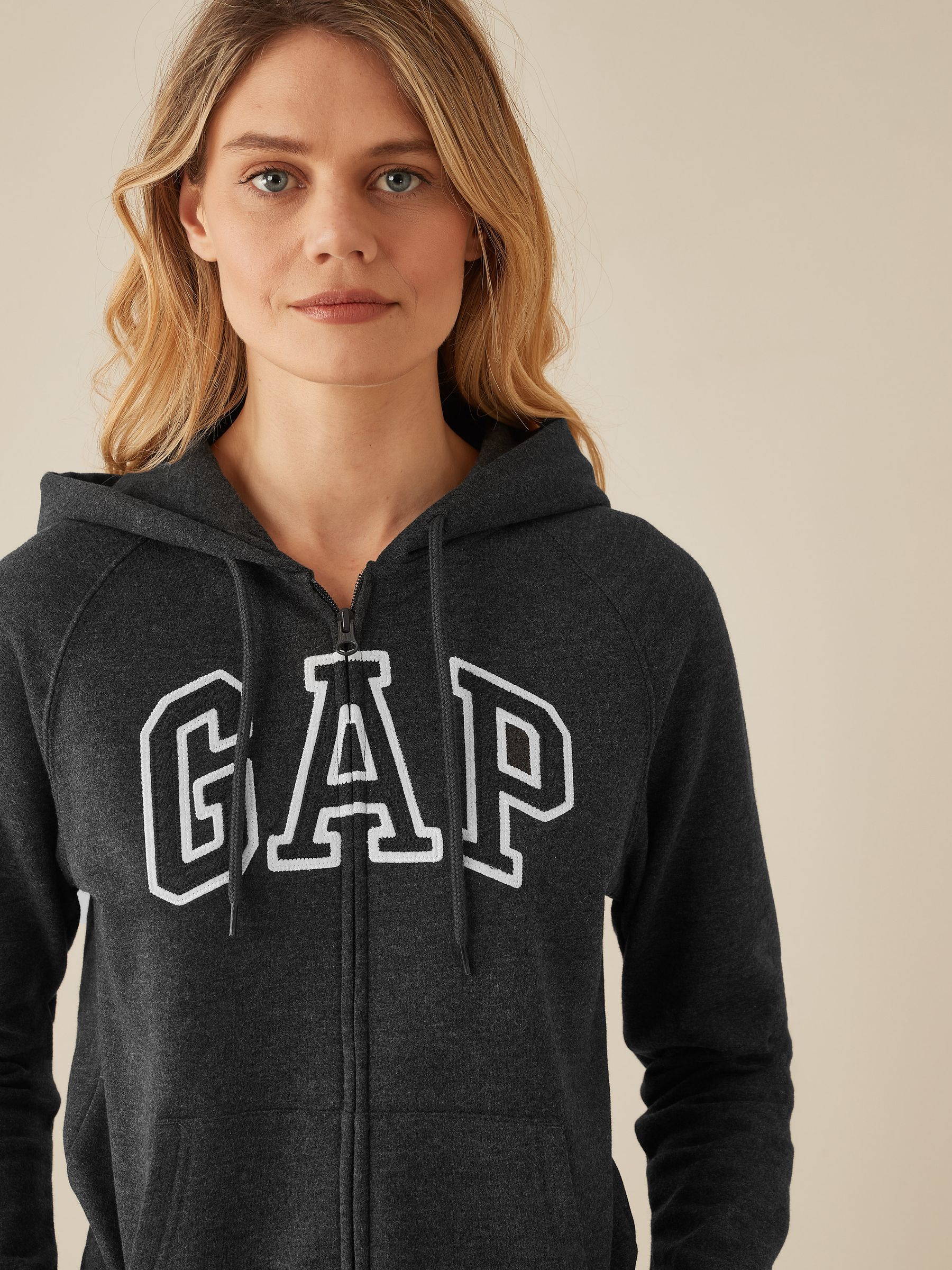 Grey Logo Zip Hoodie In Fleece