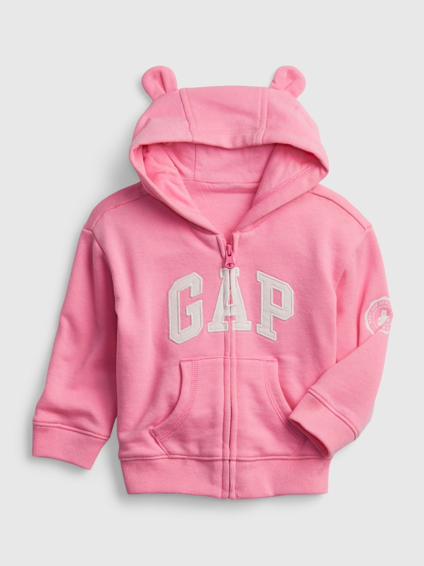 Buy Pink Logo Zip Up Bear Ear Hoodie Baby from the Gap online shop