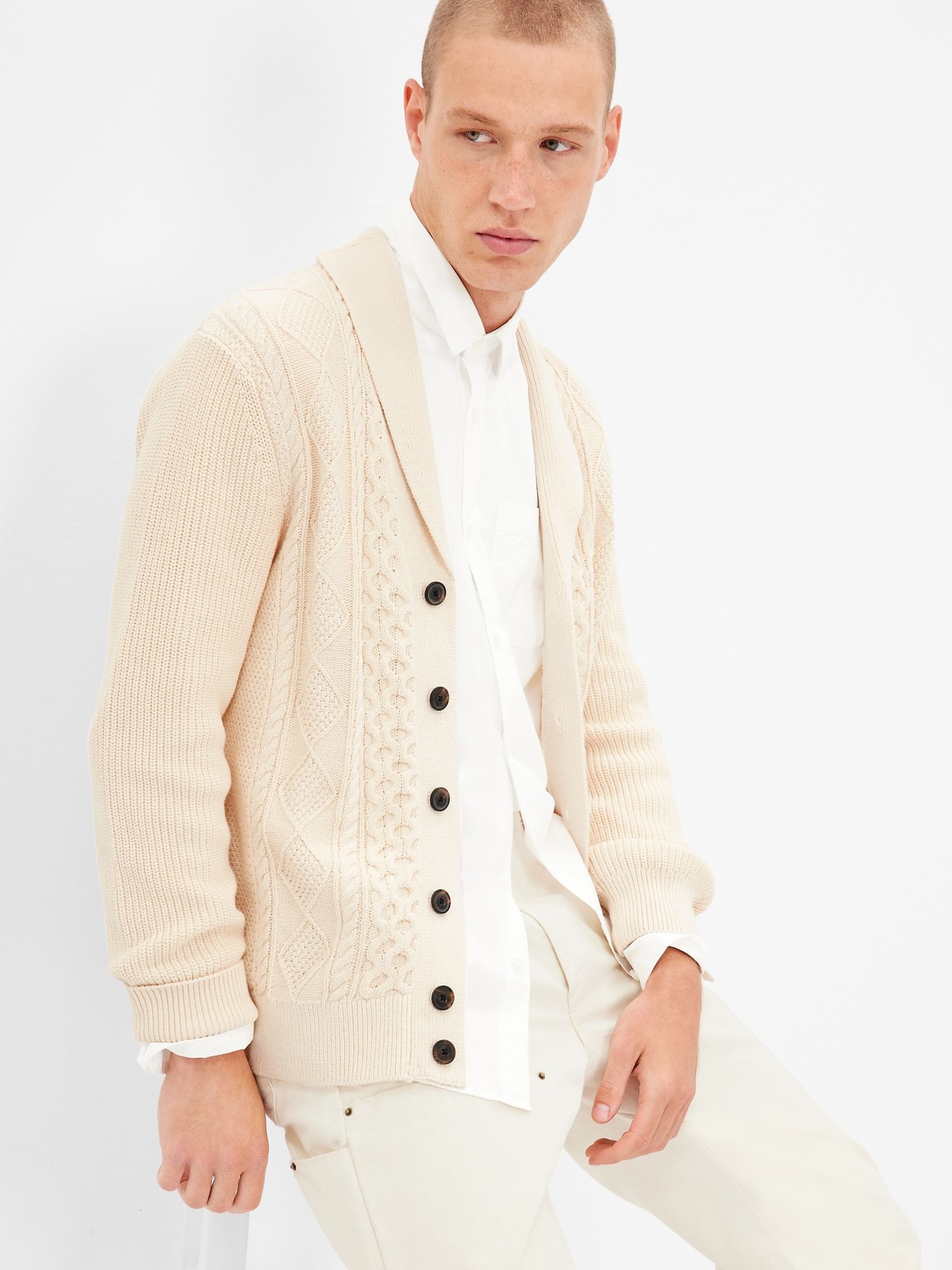 Cream cable knit cardigan sale