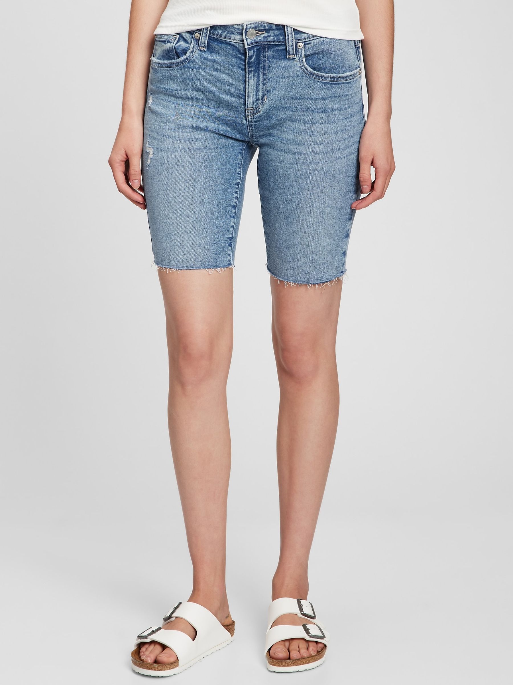 Distressed denim bermuda shorts new arrivals