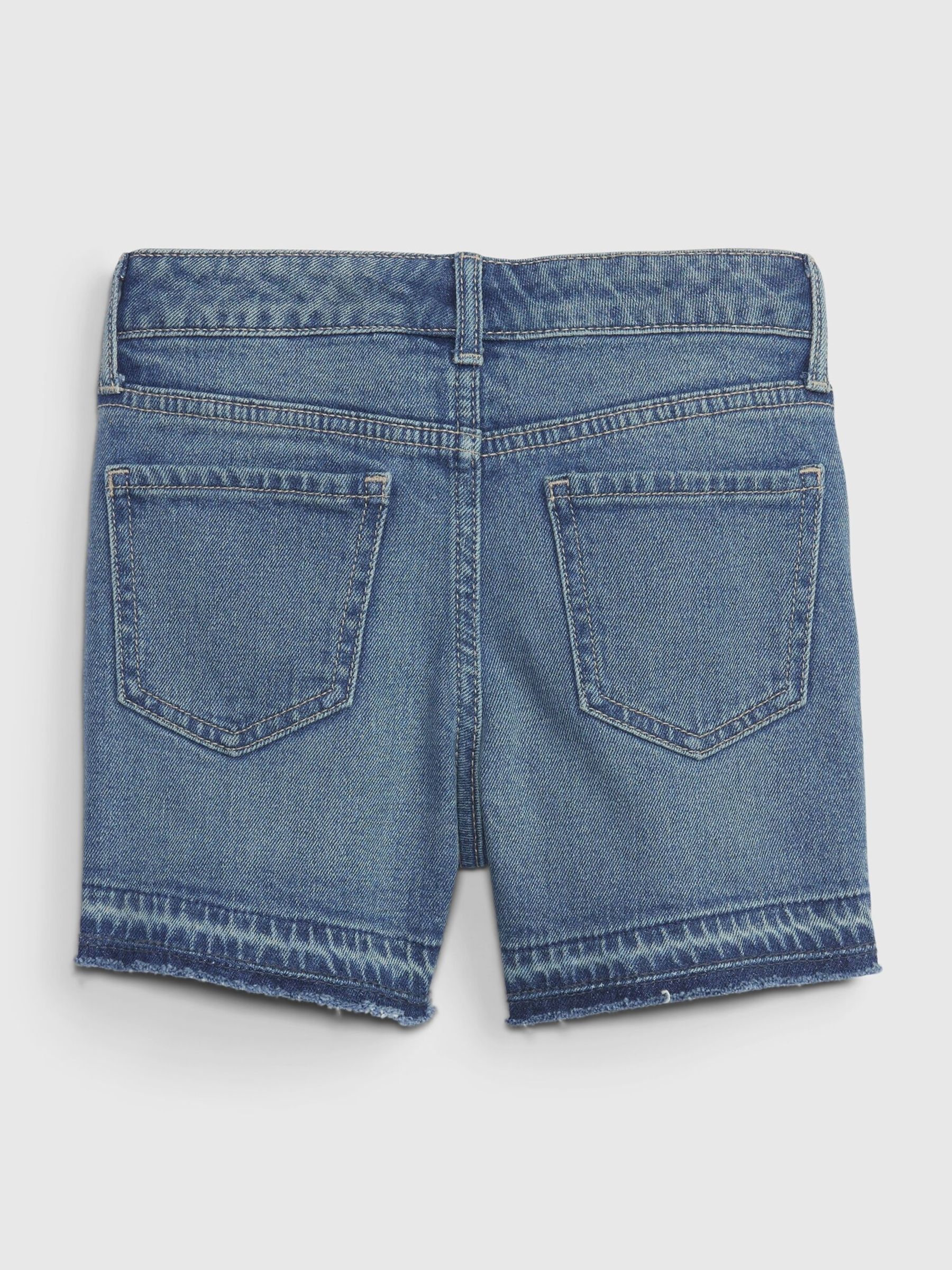 Stretch Medium Wash Denim Midi Shorts