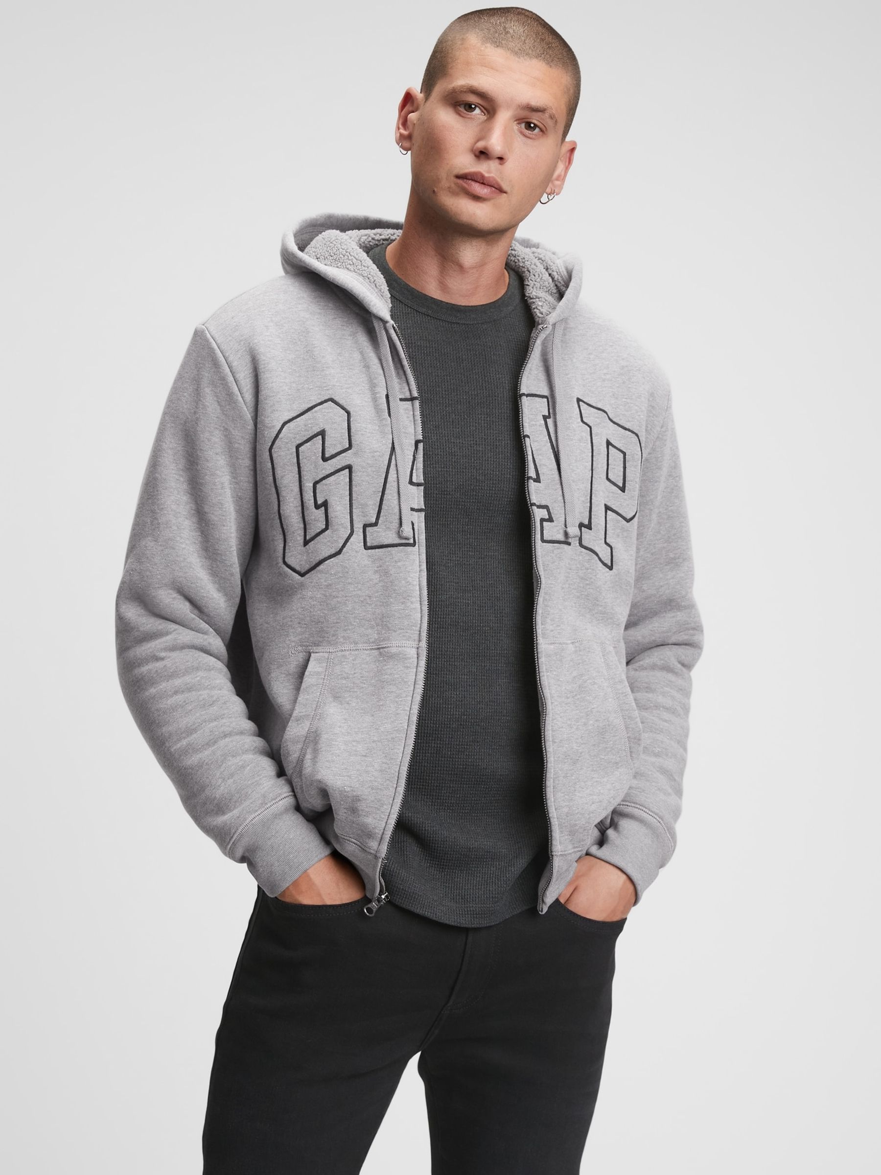 Sherpa Lined Zip Up Logo Hoodie