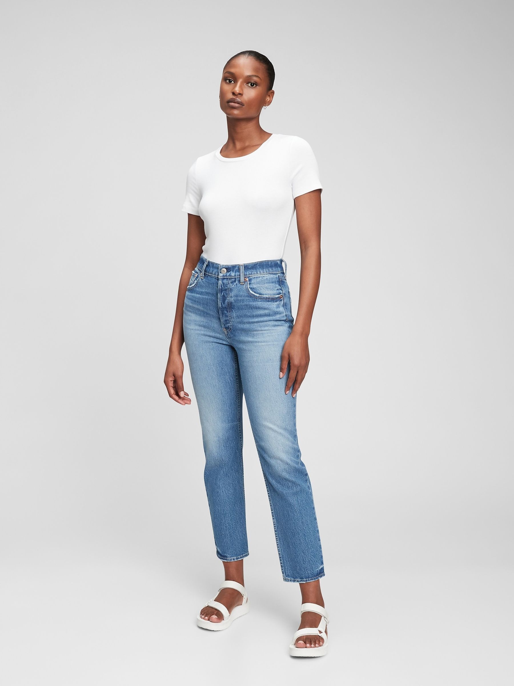 Buy High Waisted Cheeky Straight Jeans from the Gap online shop