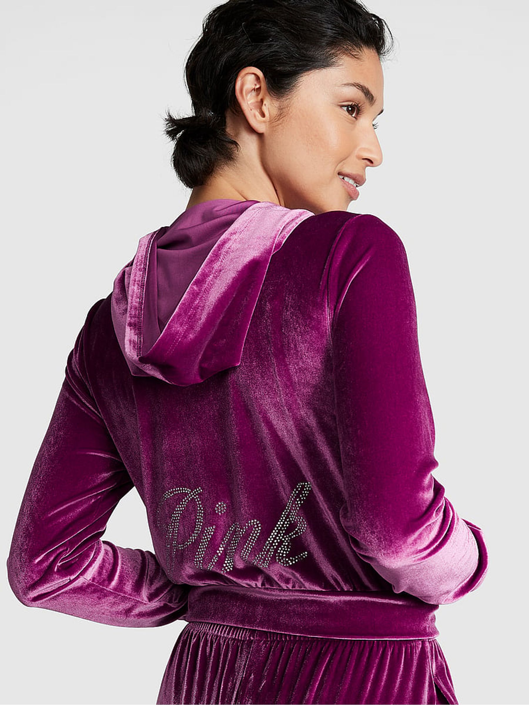 Buy Victoria s Secret Vivid Magenta Pink Velour Logo Shine Hoodie from the Victoria s Secret UK online shop