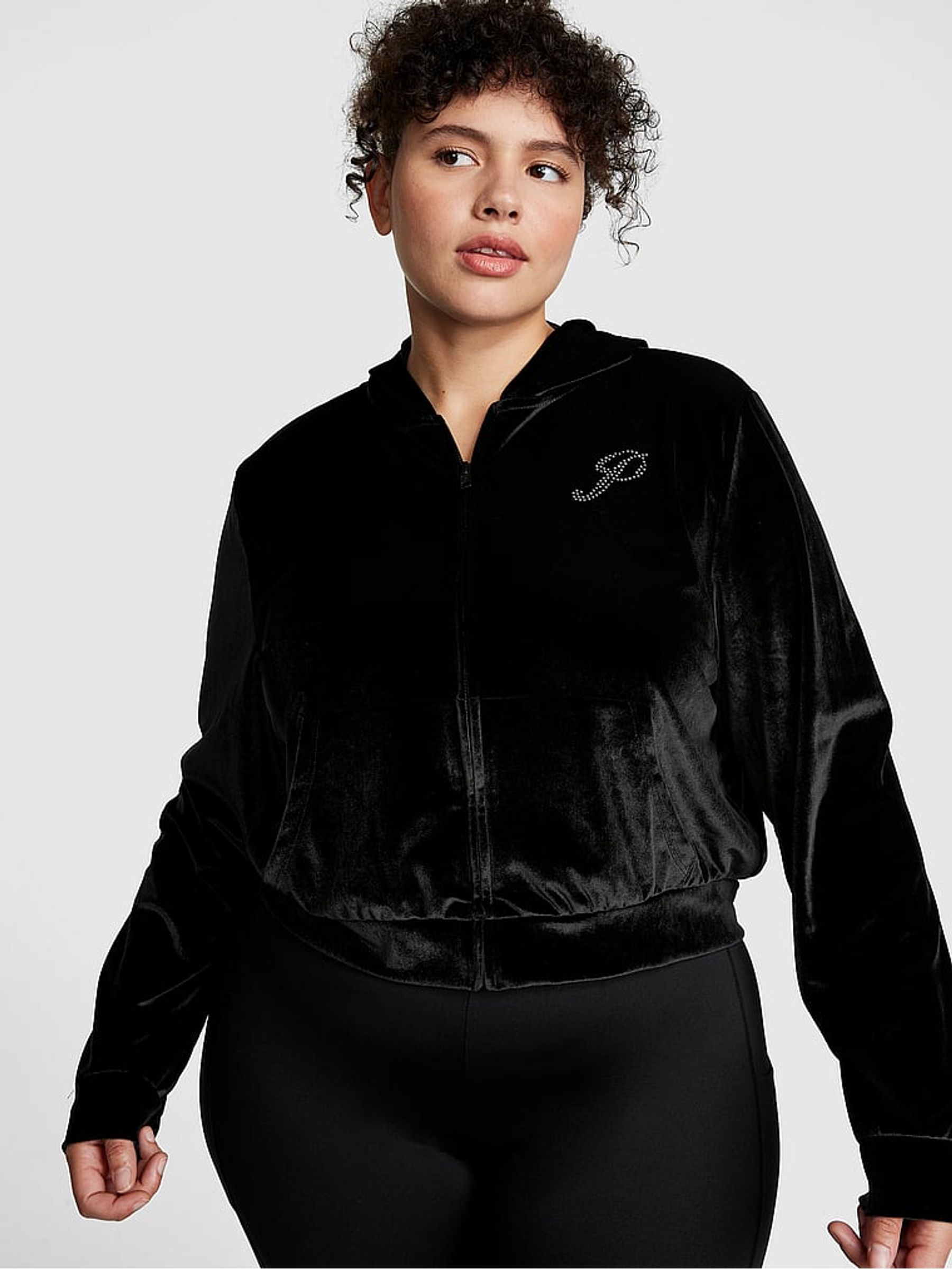 Pure Black Velour Logo Shine Hoodie