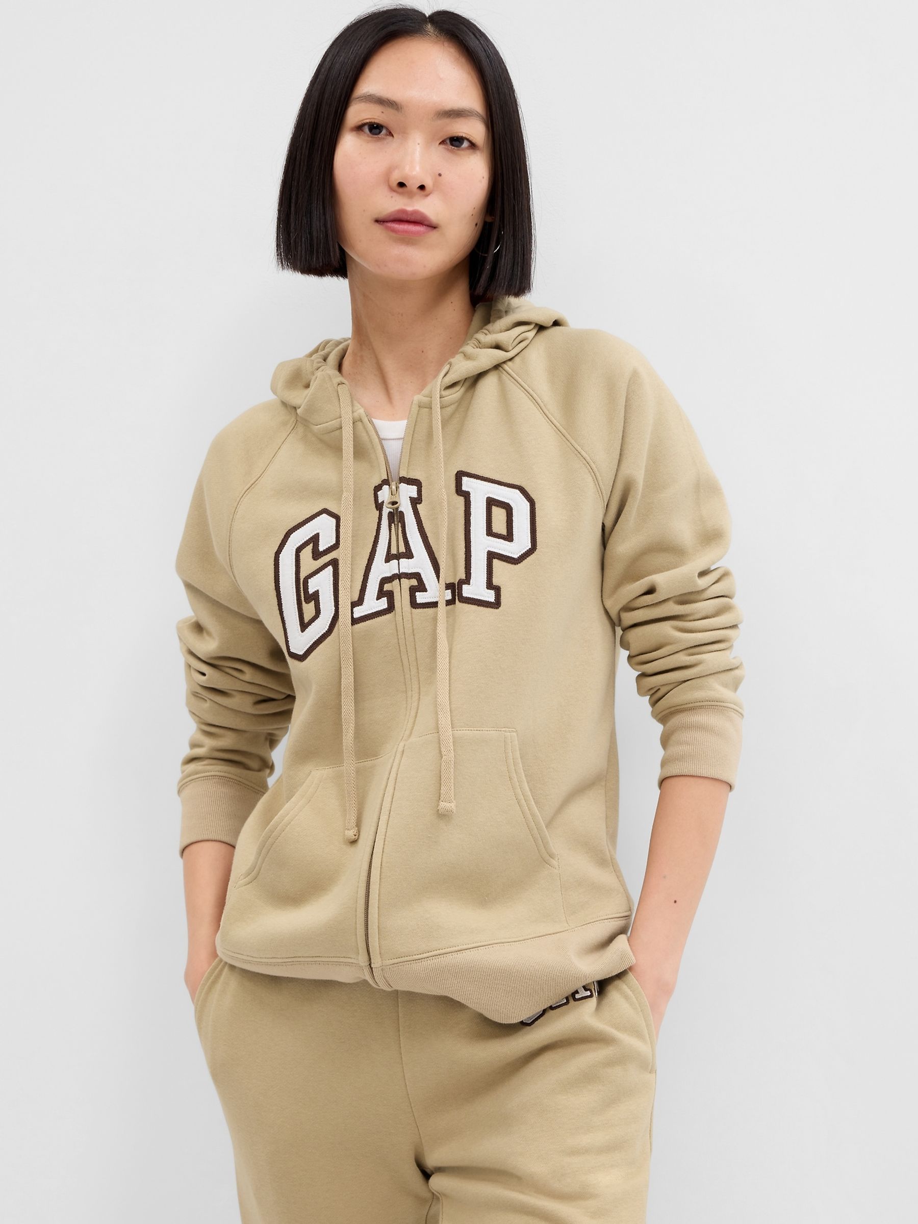 Beige zip up hoodie womens new arrivals