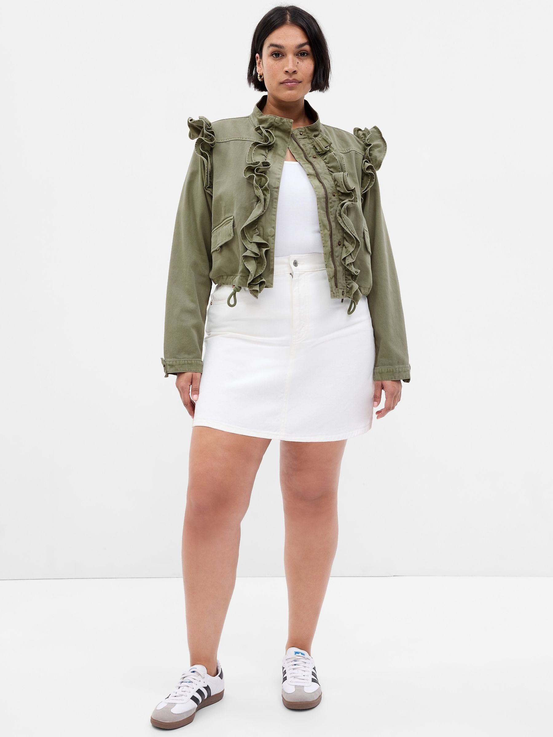 Green LoveShackFancy Ruffle Cropped Utility Jacket