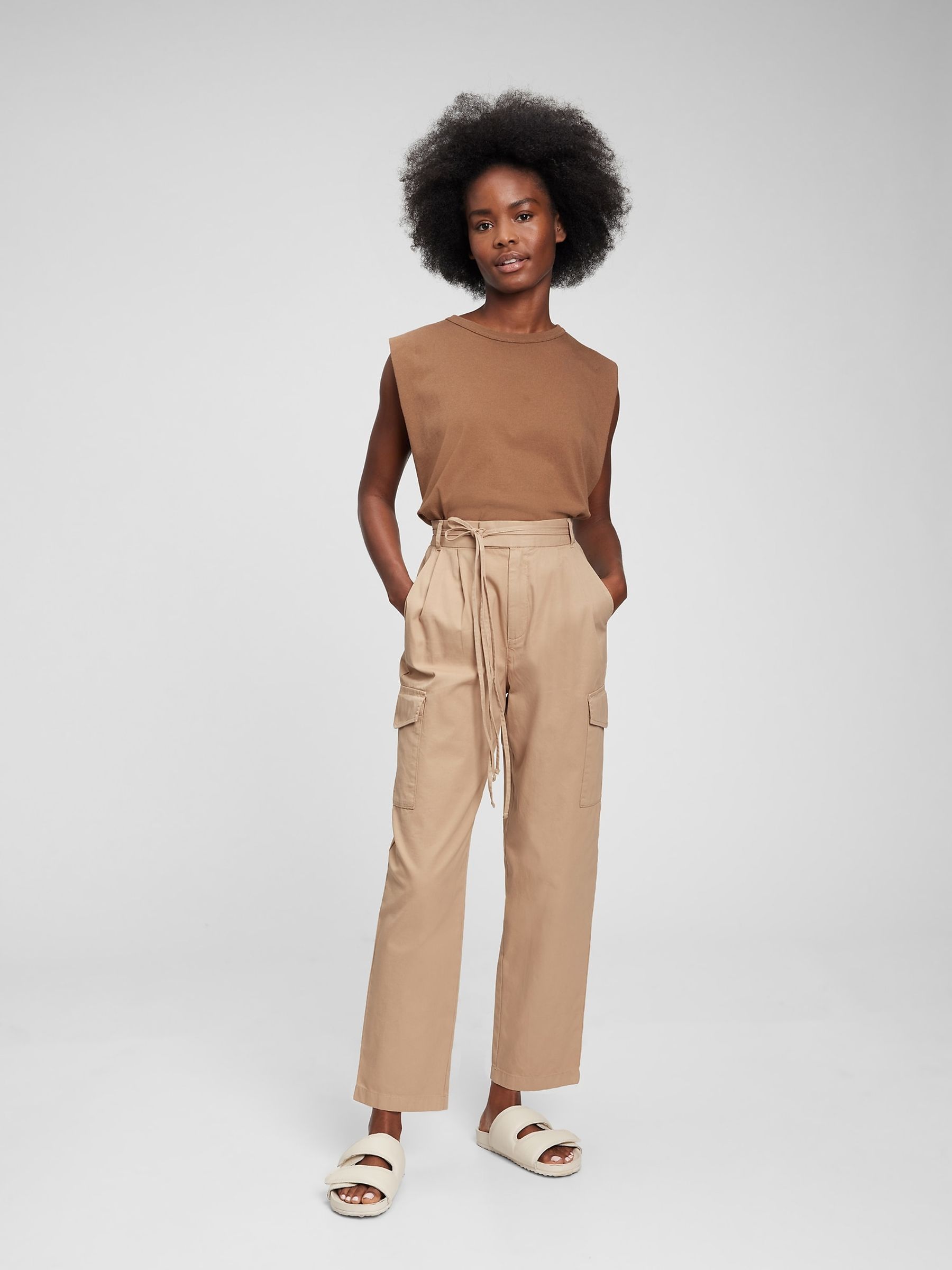 Buy High Rise Pleated Cargo Trousers from the Gap online shop
