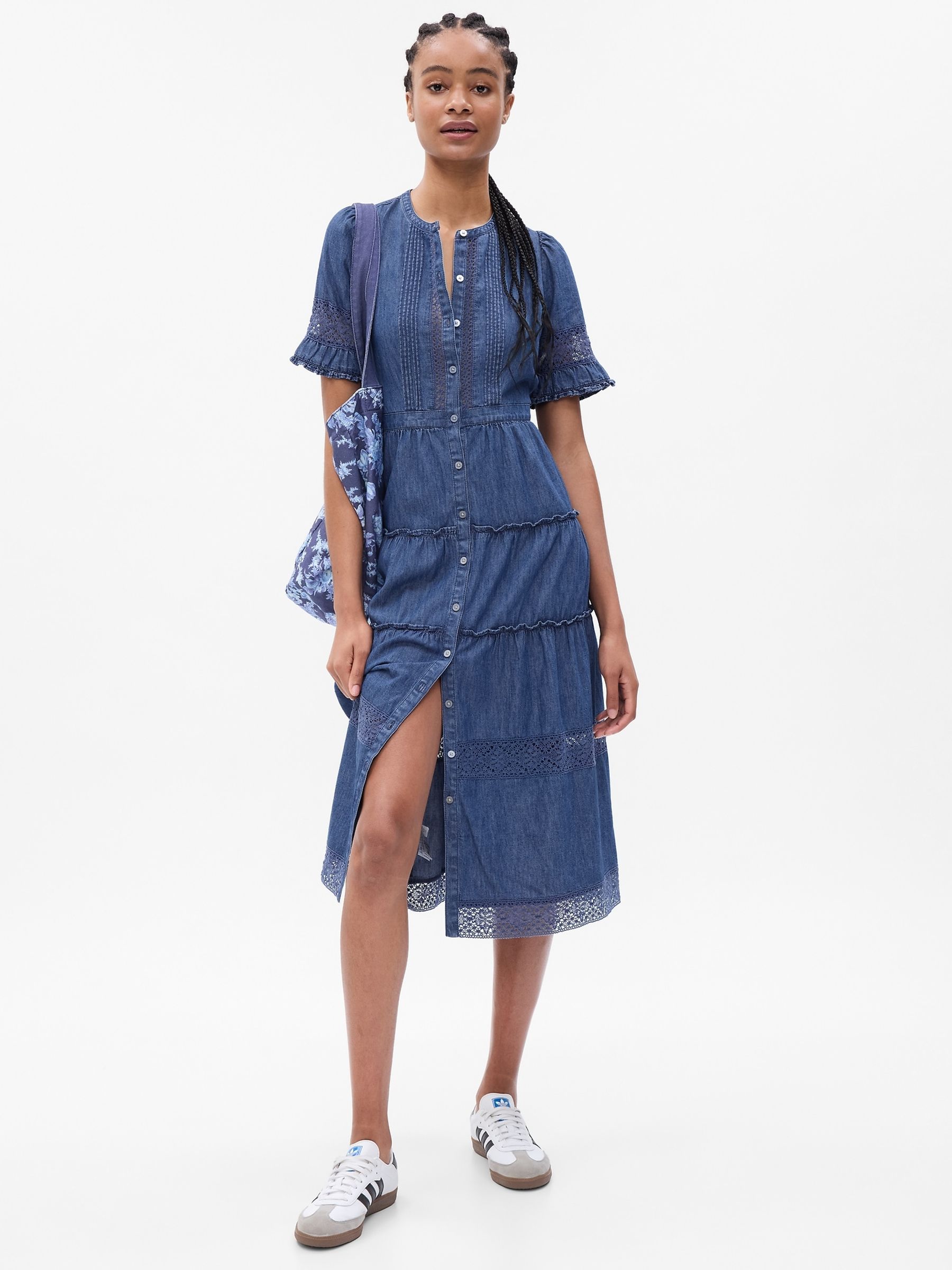 Buy Blue LoveShackFancy Denim Tiered Midi Dress from the Gap online shop