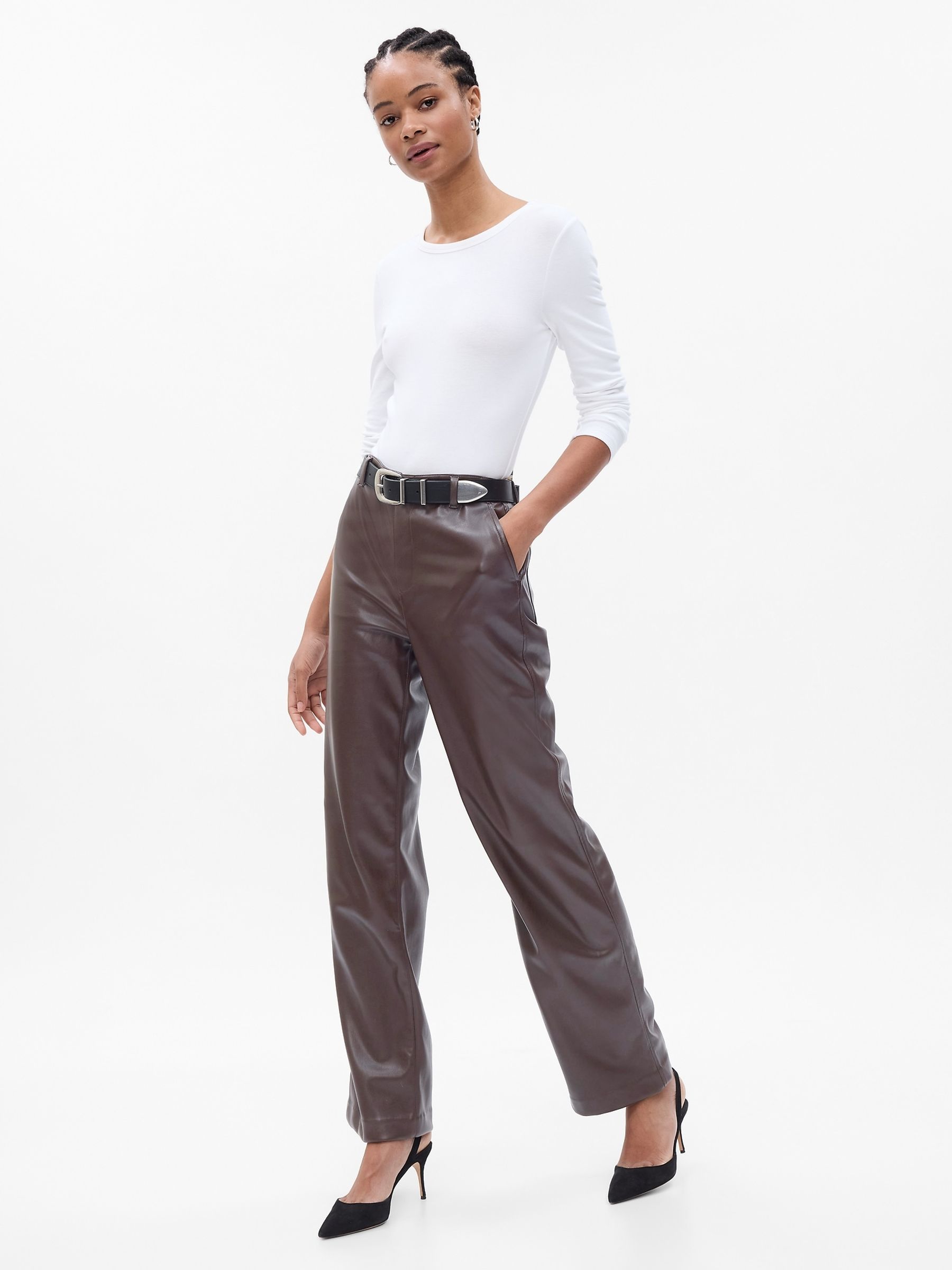 Loose leather trousers on sale