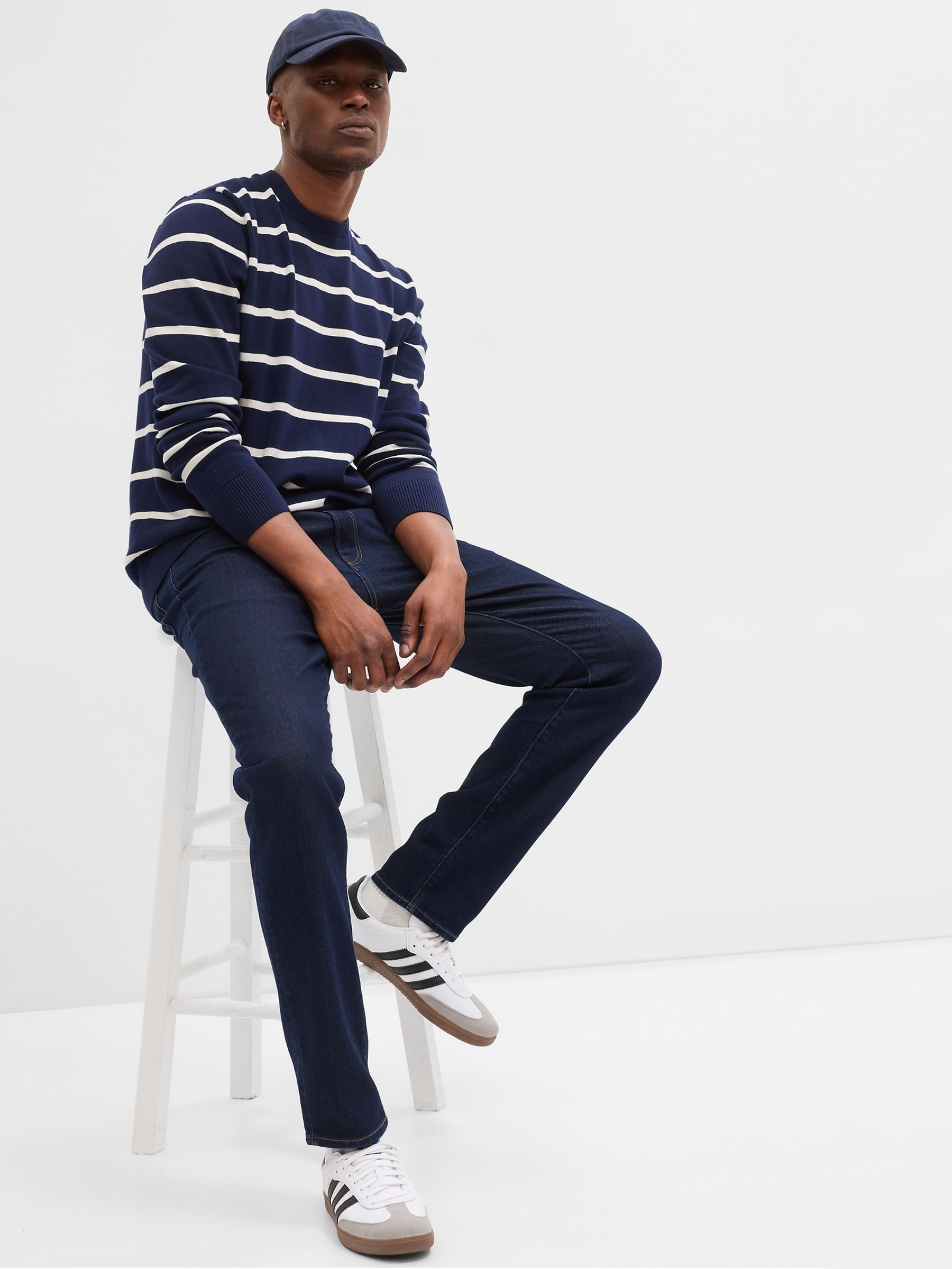 Navy Stripe Stripe Crew Neck Long Sleeve Jumper