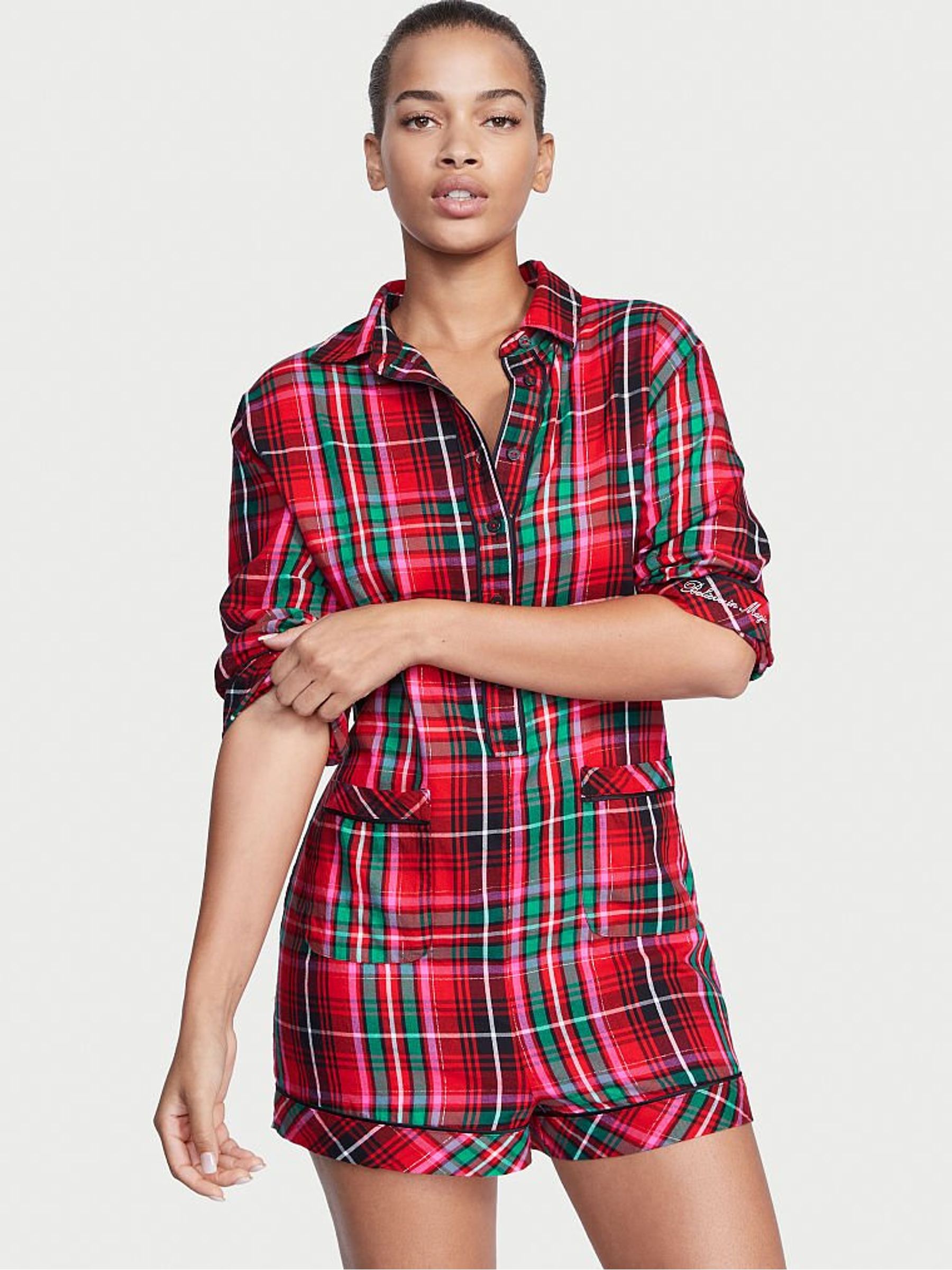 Buy Victoria s Secret Red Plaid Flannel Pyjama Playsuit from the Victoria s Secret UK online shop