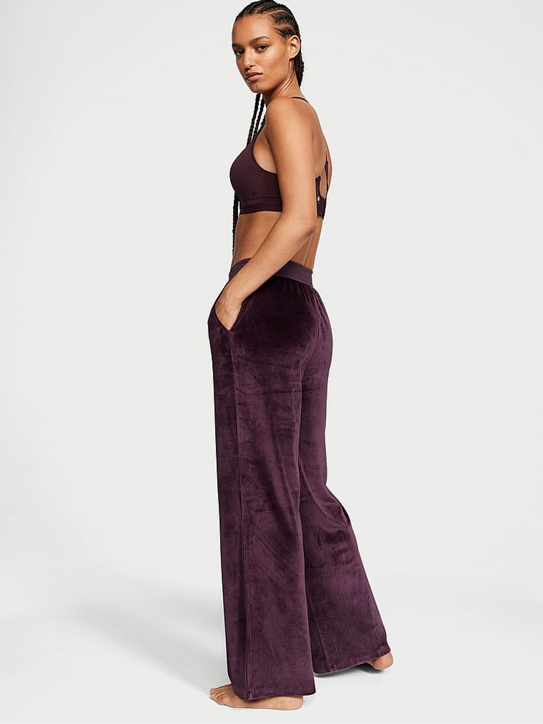 Velvet wide leg joggers discount