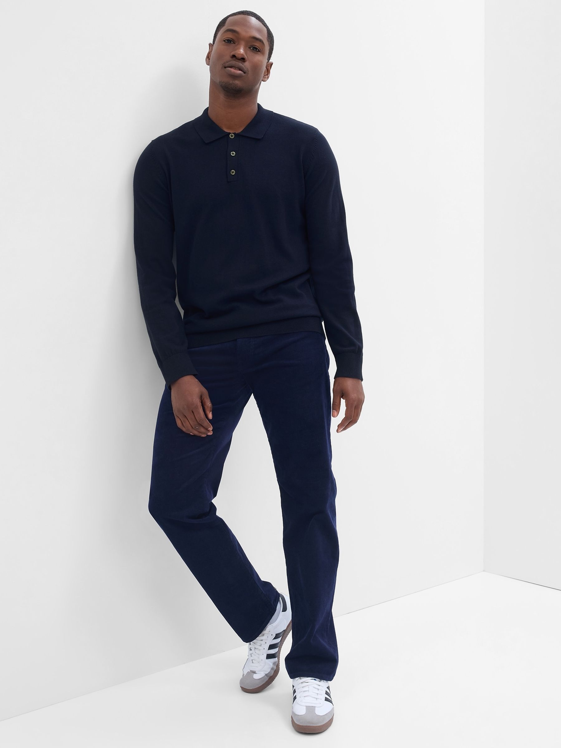 Buy Navy Knit Long Sleeve Polo Shirt from the Gap online shop