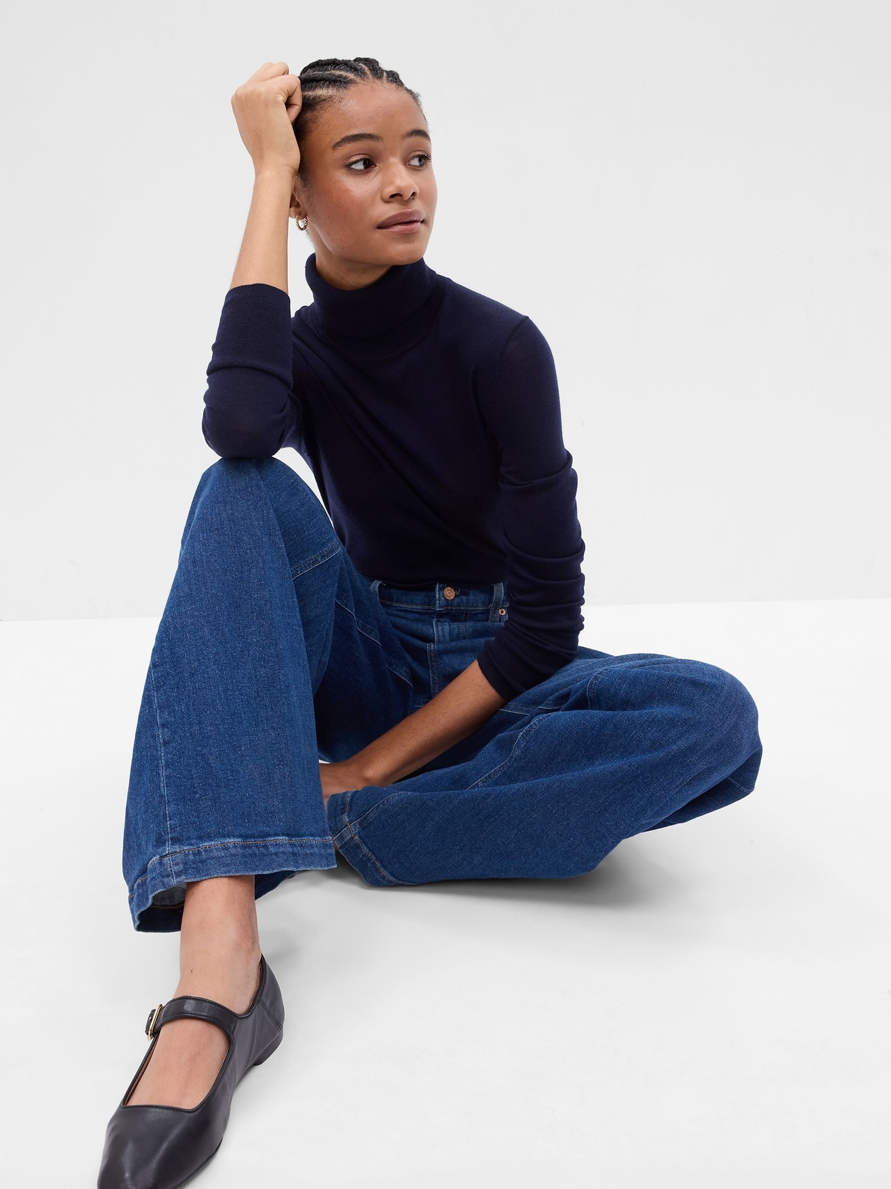 Buy Blue Merino Wool Turtle Neck Jumper from the Gap online shop