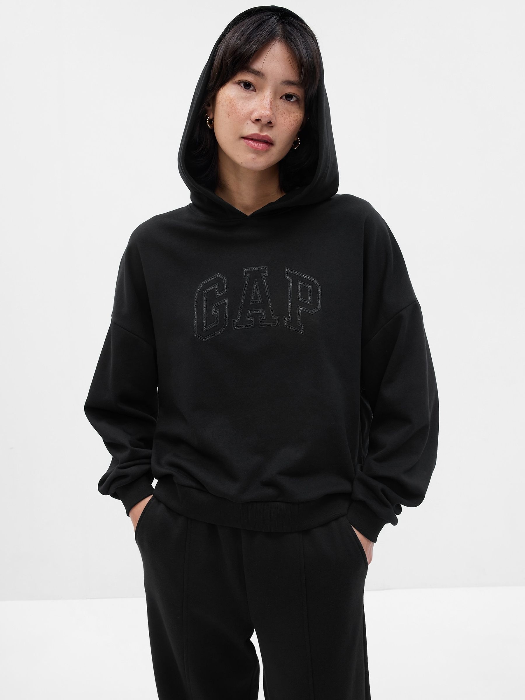 Black Vintage Soft Arch Logo Long Sleeve Hoodie
