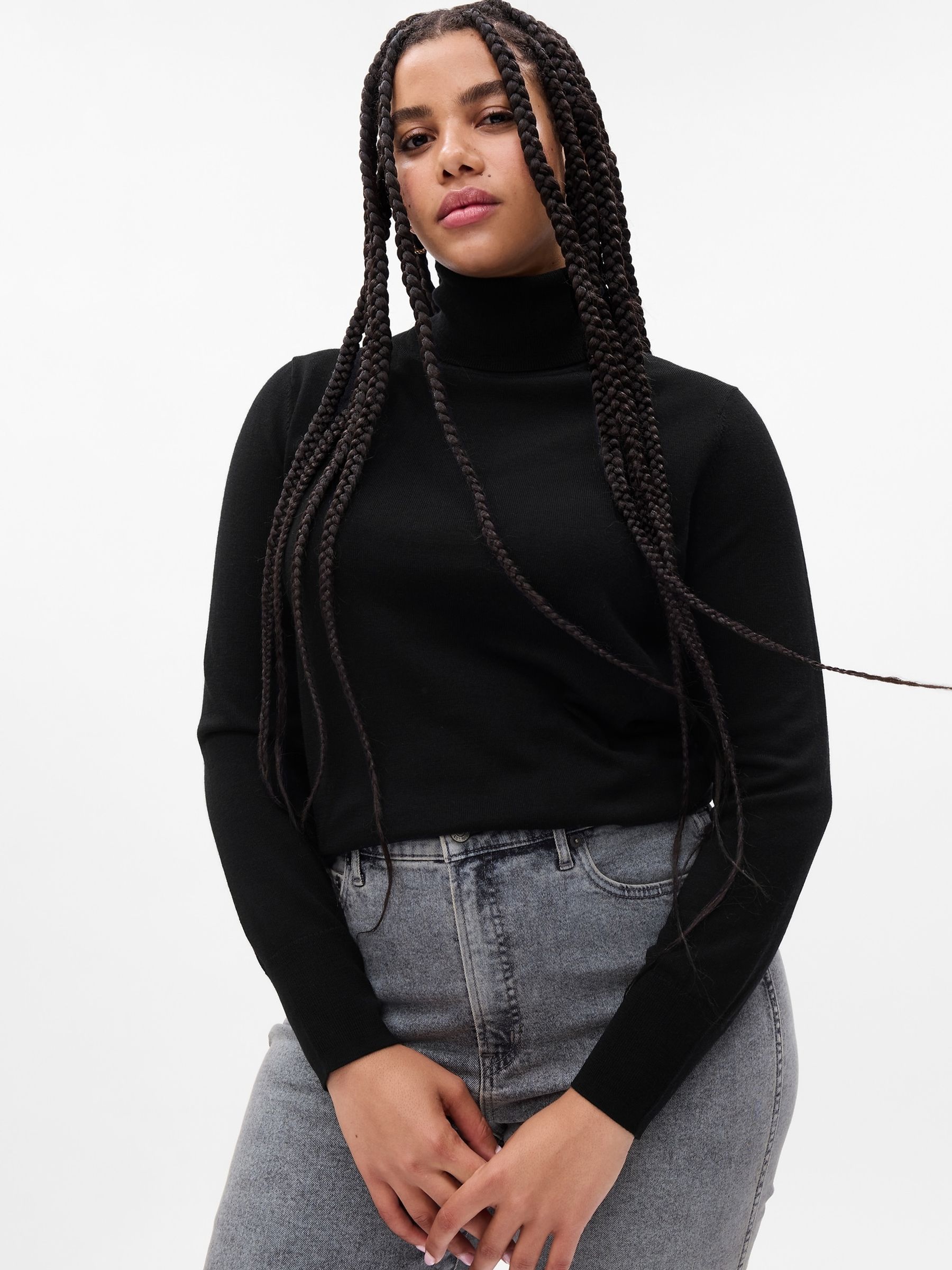 Black Merino Wool Turtle Neck Jumper