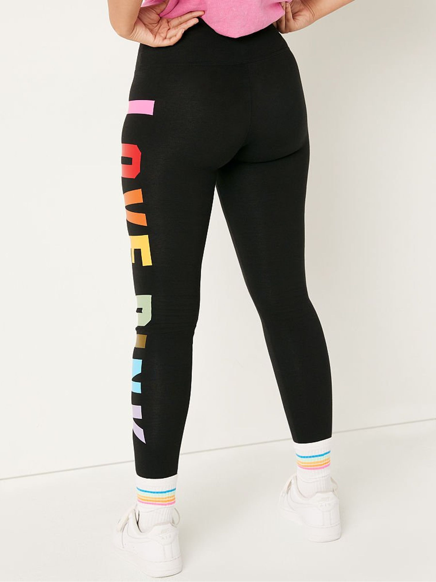 Pure Black with Rainbow Graphic Cotton High Waist Leggings