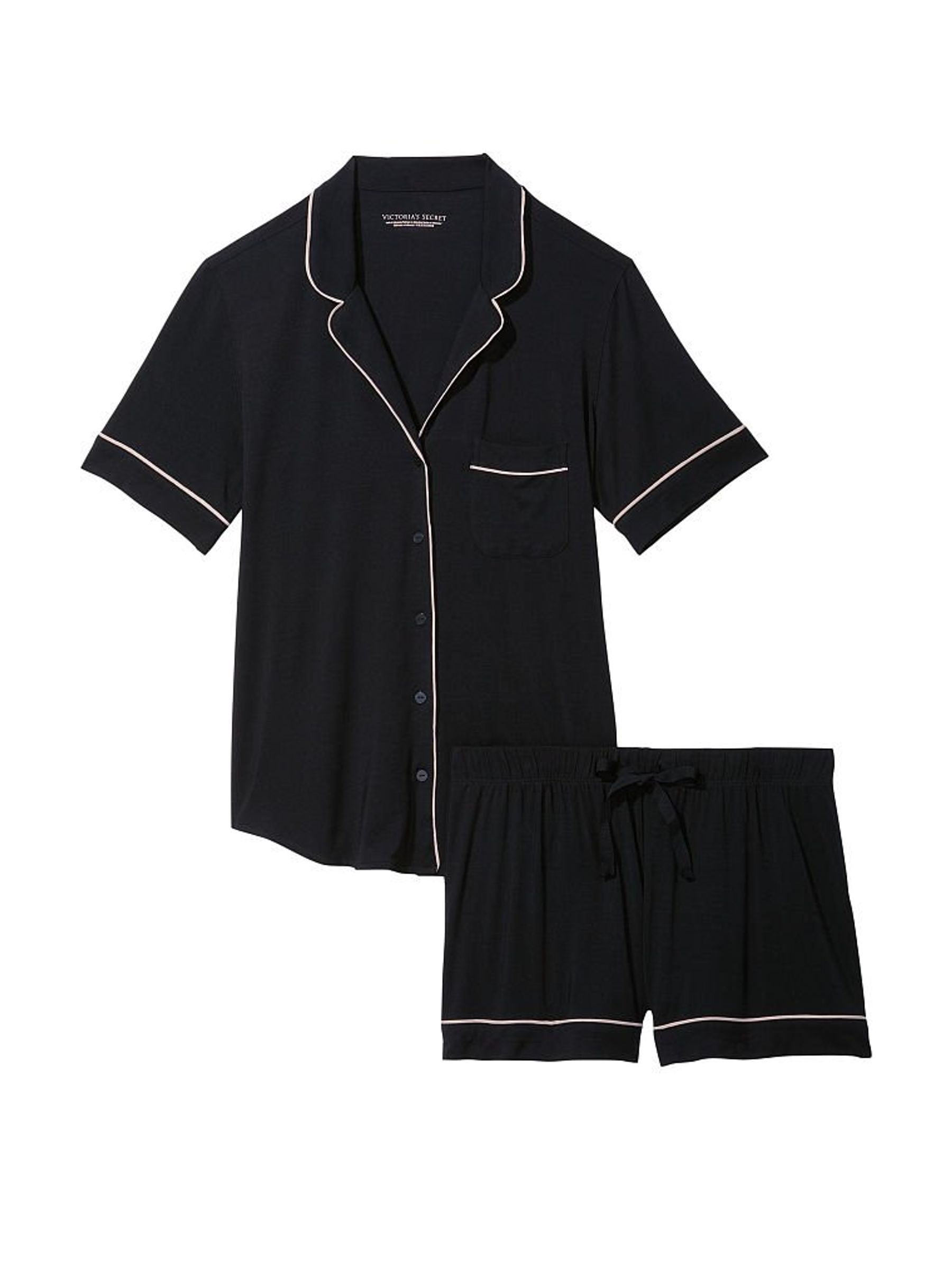 Black with Pink Piping Modal Short Pyjama Set