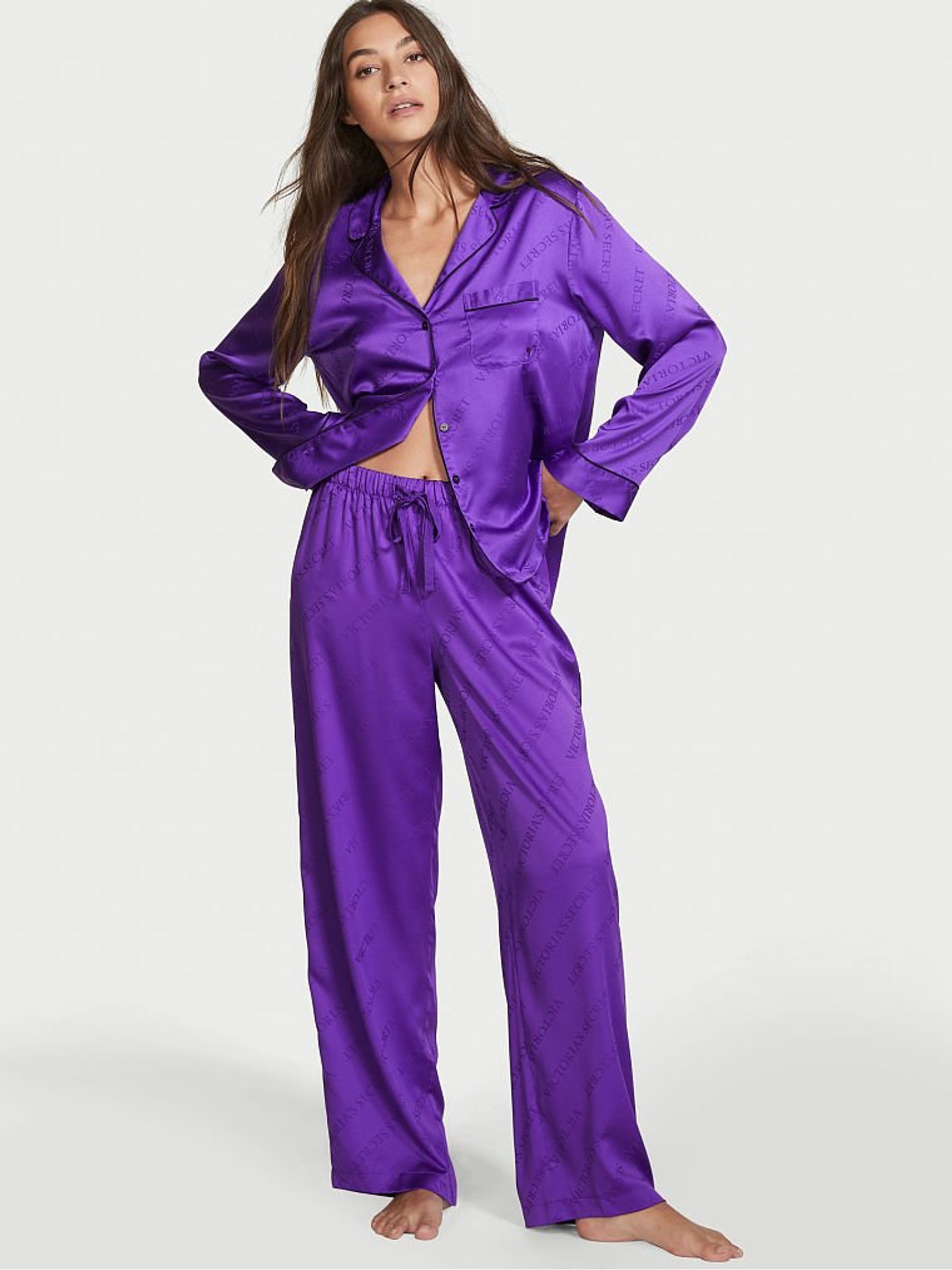Buy Victoria s Secret Bright Violet Purple Satin Long Pyjamas from the Victoria s Secret UK online shop