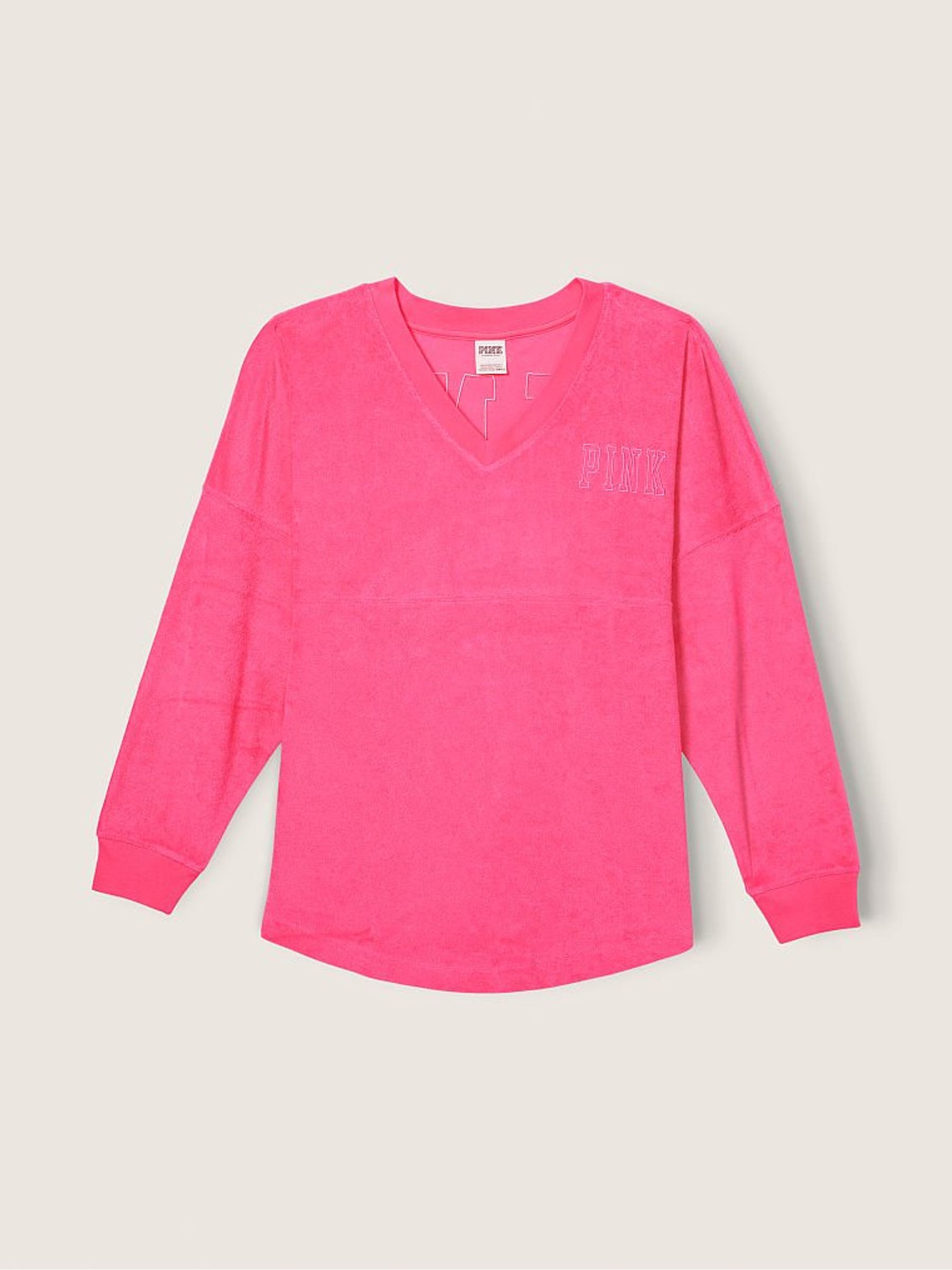 Capri Pink Varsity Terry V Neck Sweatshirt Victoria s Secret UK