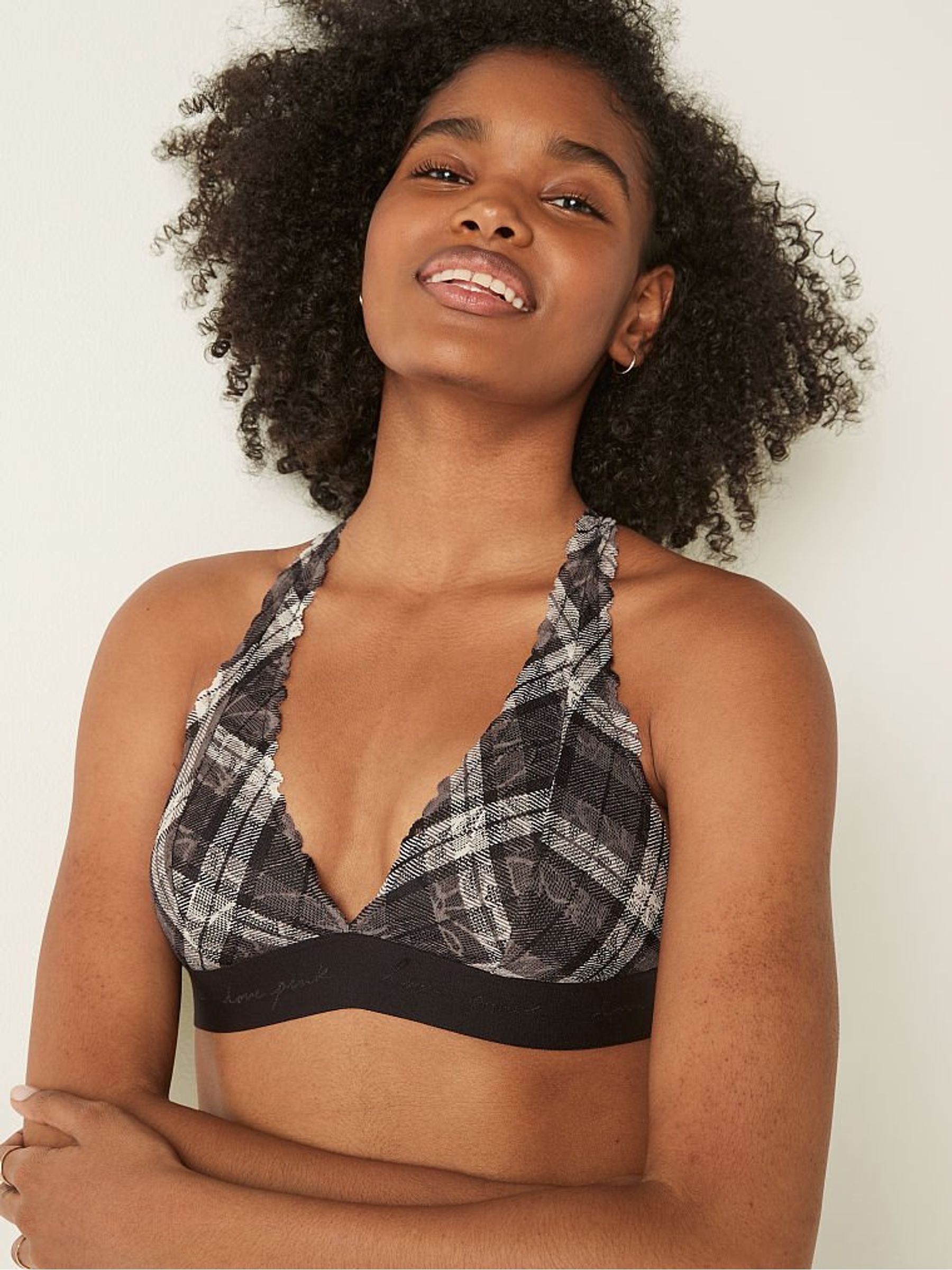 Buy Victoria s Secret Grey Plaid Lace Halter Bralette from the Victoria s Secret UK online shop
