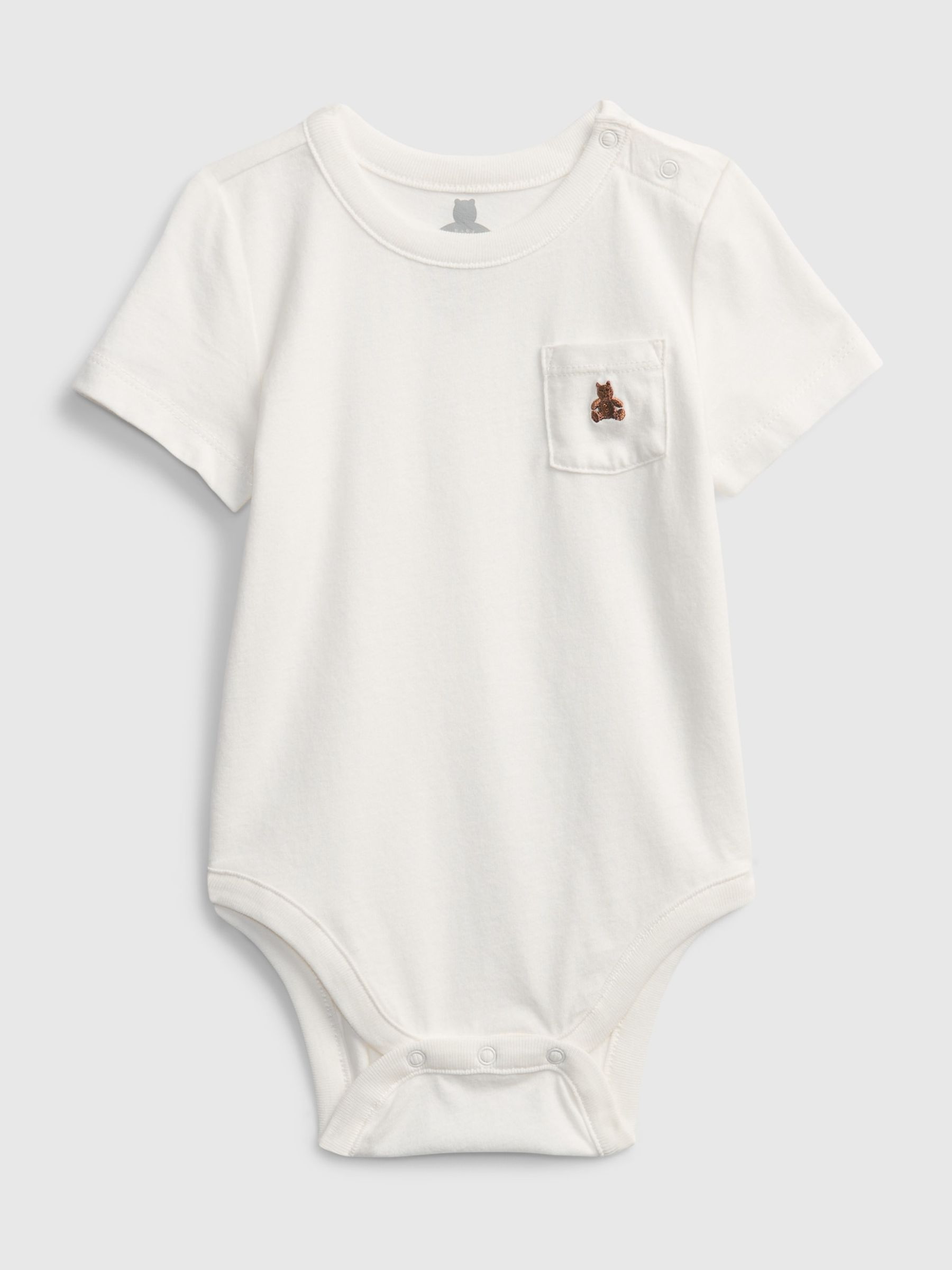White Pocket Short Sleeve Baby Bodysuit