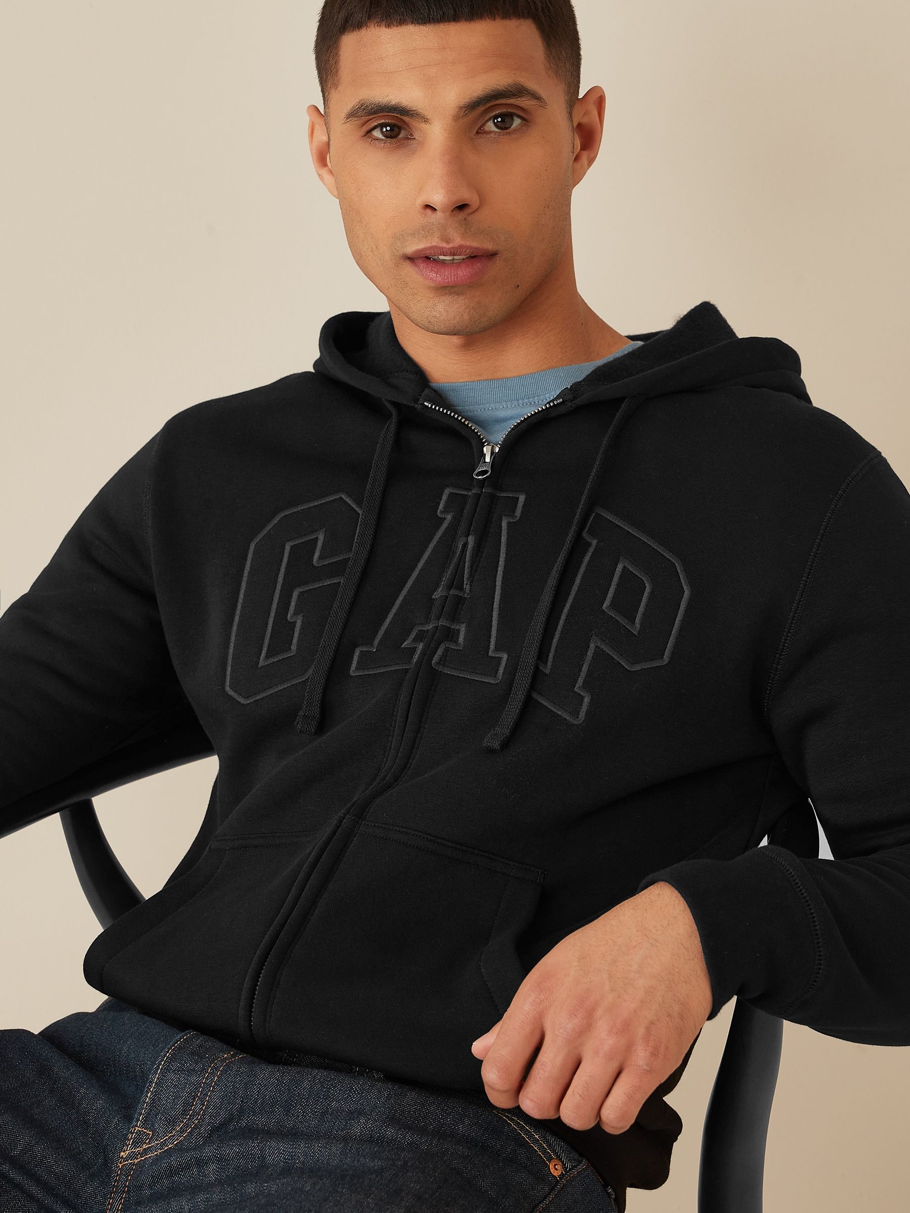 Buy Black Logo Zip Hoodie from the Gap online shop