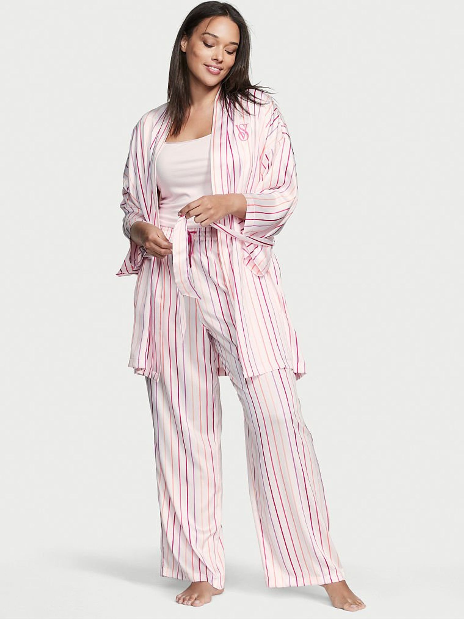 Bahama Pink Ombre Stripe Satin 3 Piece Pyjama Set