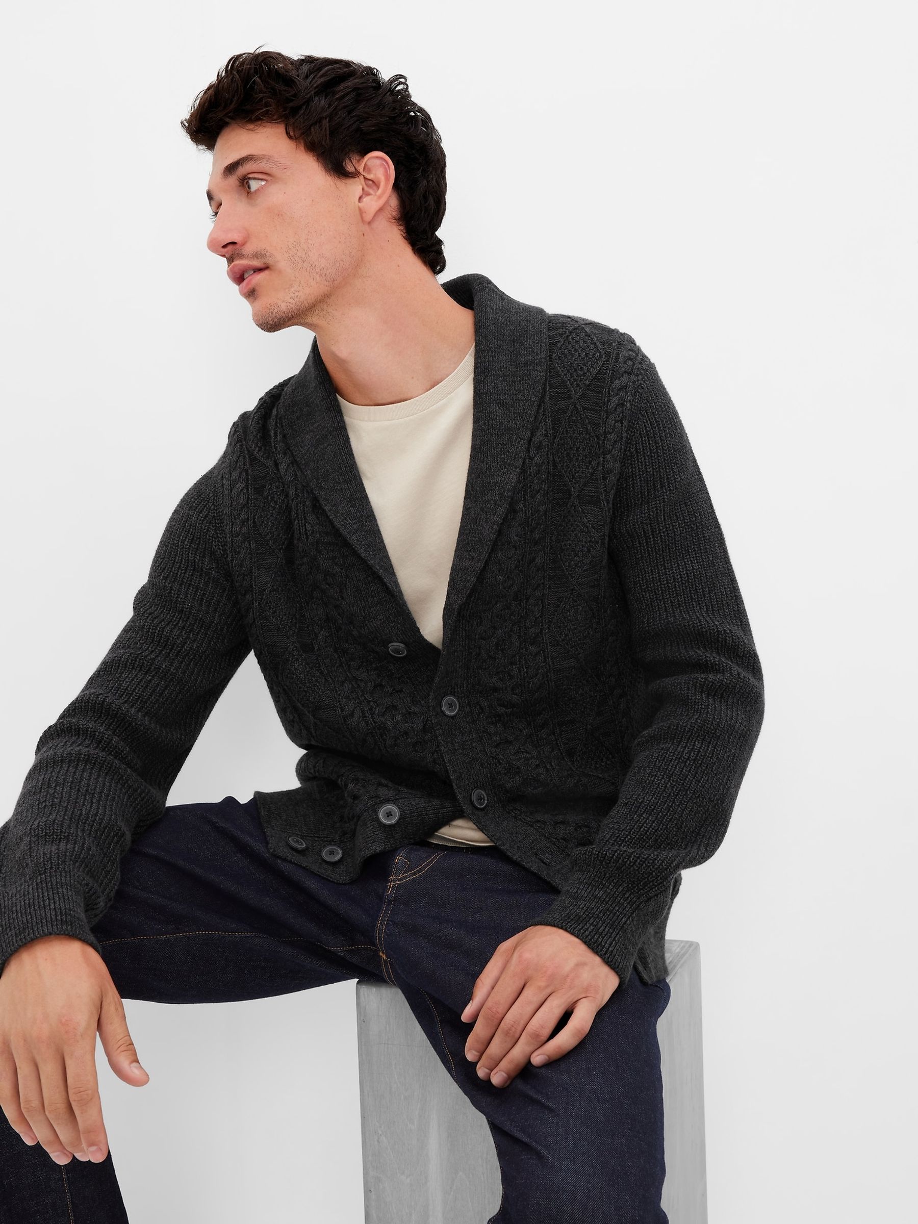 Buy Grey Cable Knit Cardigan from the Gap online shop