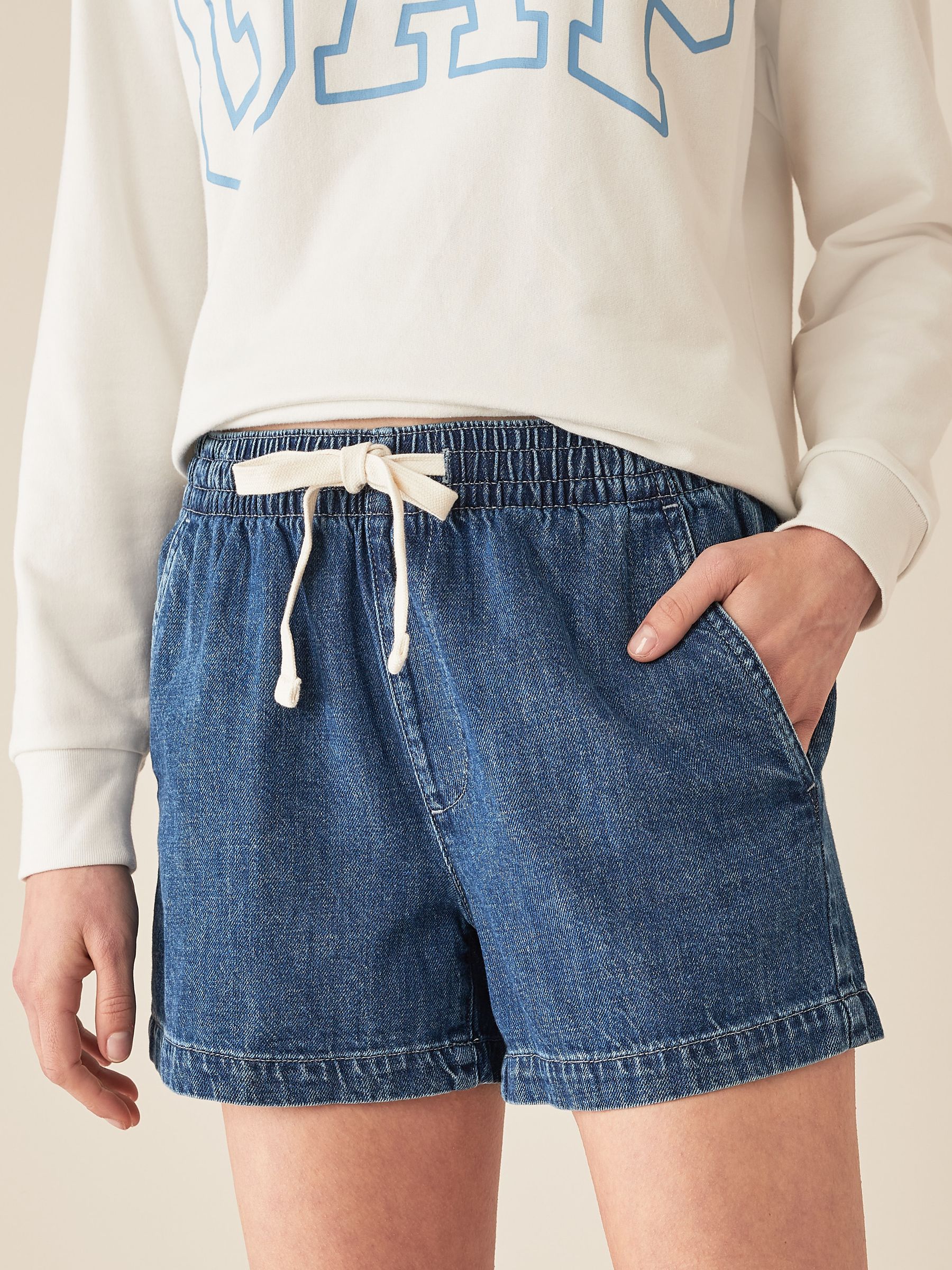 Women's pull on stretch denim shorts on sale